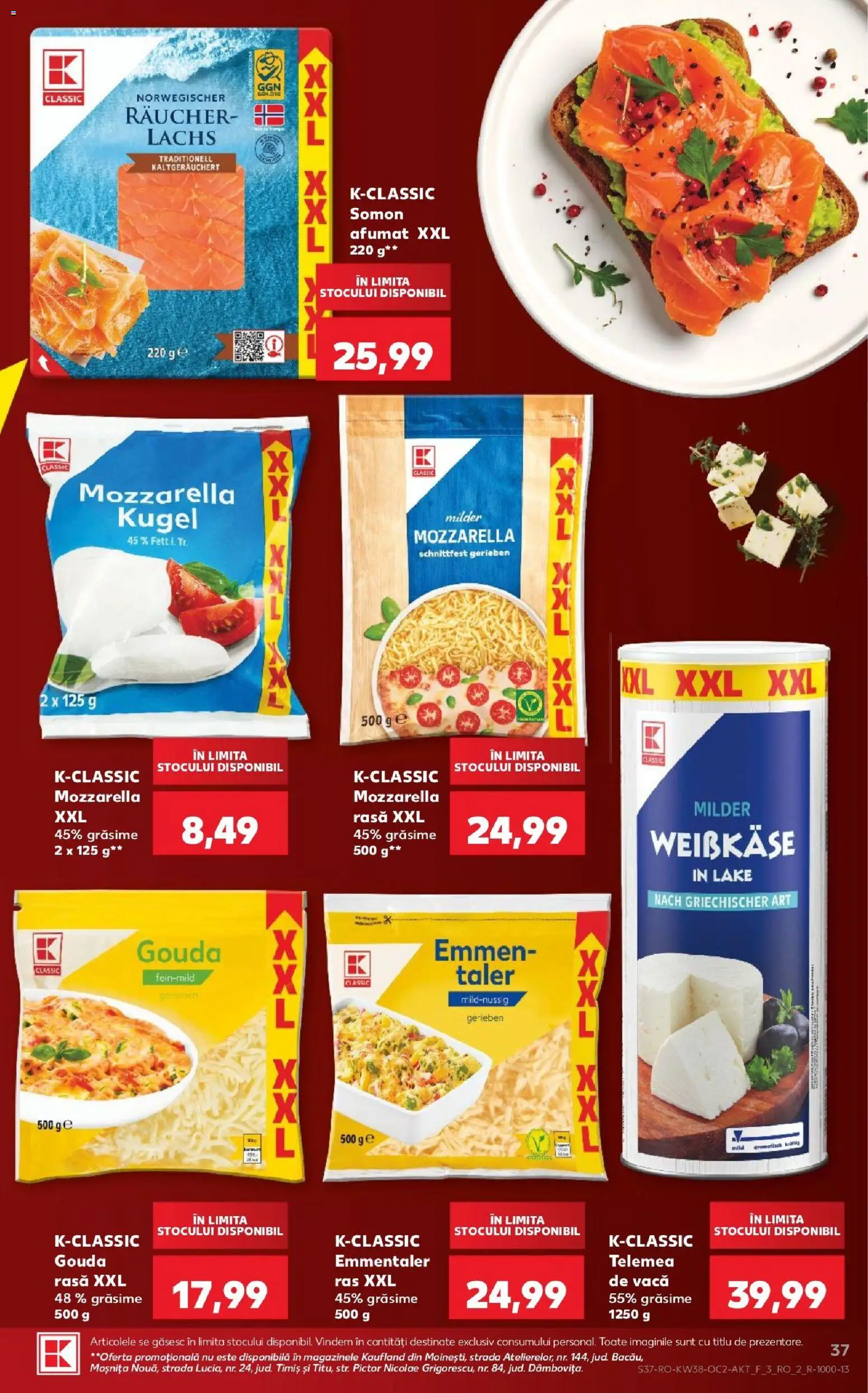 Kaufland RO akciós ujság - amely érvényes a következő dátumtól: 2026.09.16. | Oldal: 37 | Termékek: Mozzarella, Gouda