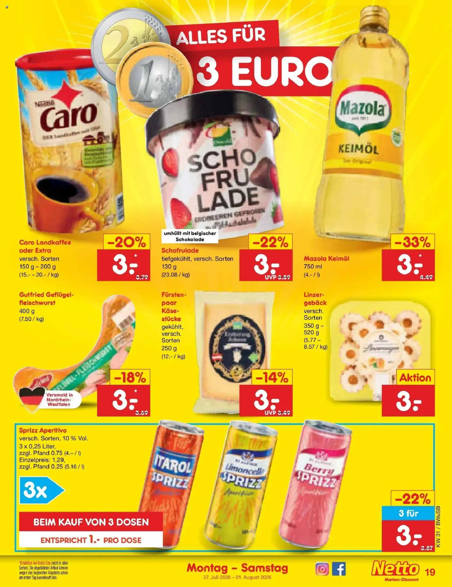 Netto Marken-Discount Prospekt Bielefeld – gültig ab 27.07.2026 | Seite: 29 | Produkte: Käse, Schokolade, Erdbeeren
