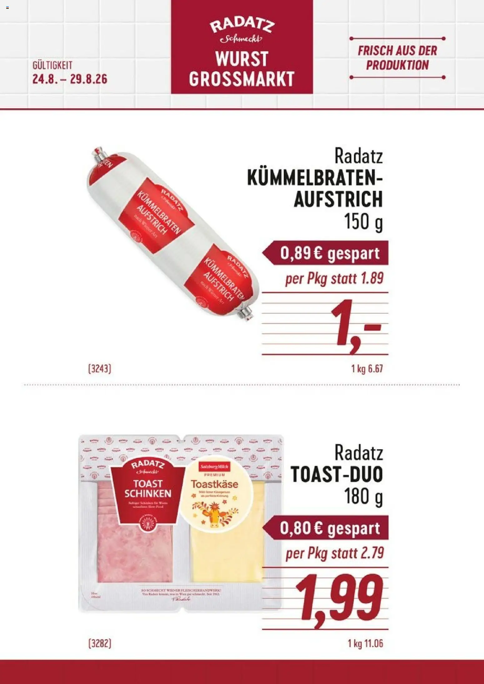 Radatz Aufstrich und Toast - Duo gültig ab 24.08.2026 | Seite: 1