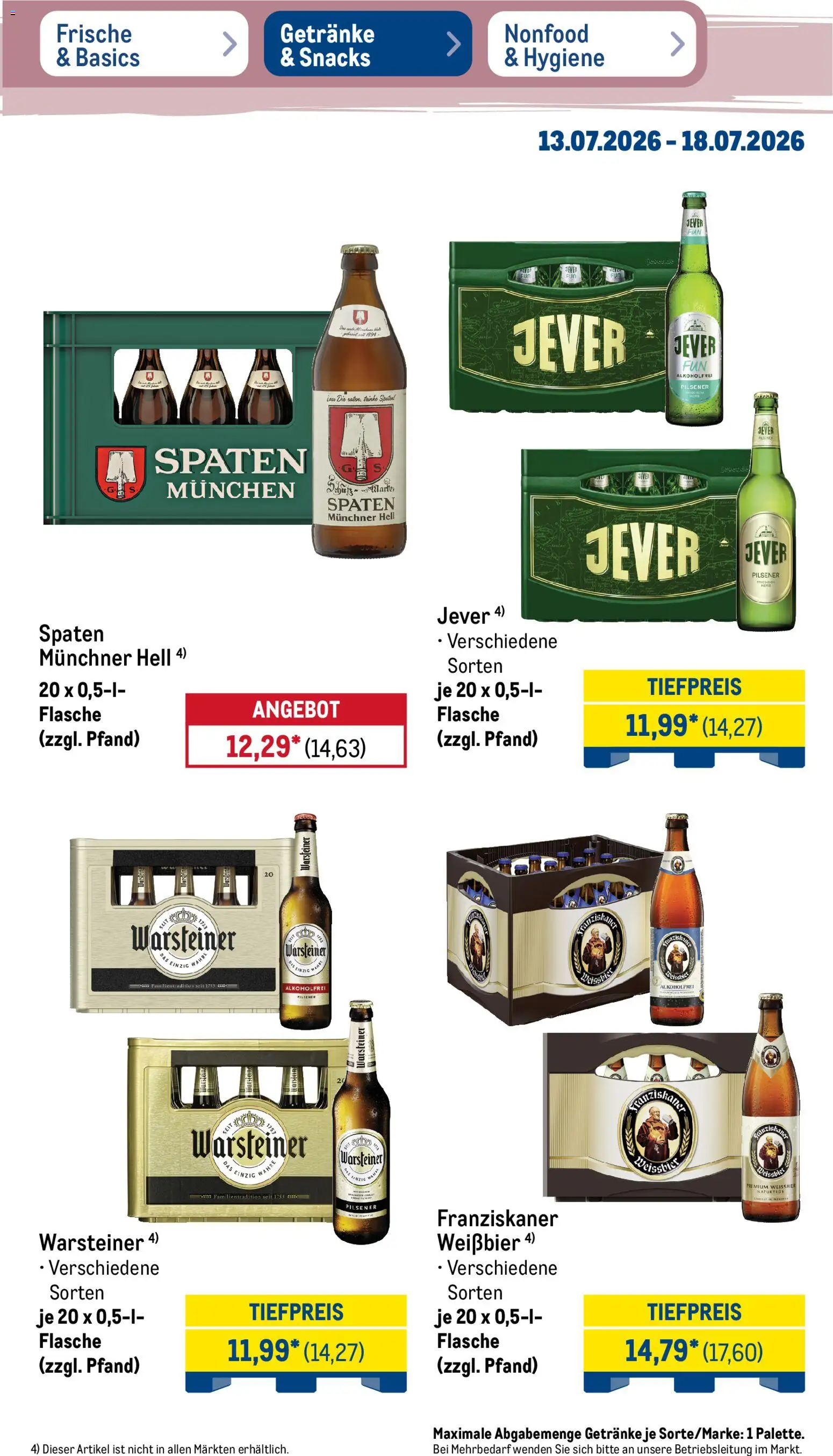 Metro NonFood-Angebote – gültig ab 13.07.2026 | Seite: 24 | Produkte: Weißbier, Warsteiner, Jever, Gin