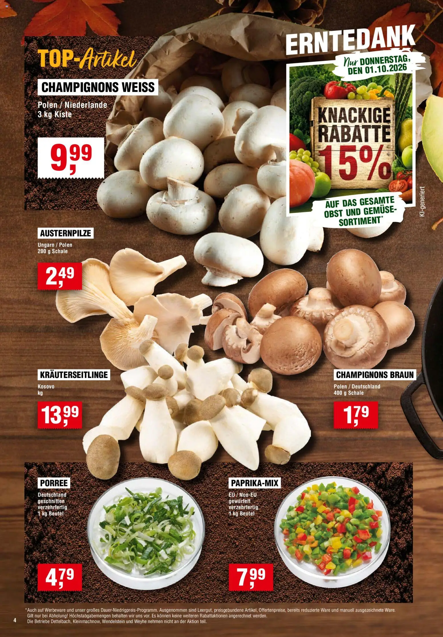 Handelshof Prospekt – gültig ab 01.10.2026 | Seite: 4 | Produkte: Champignons, Gemüse, Obst