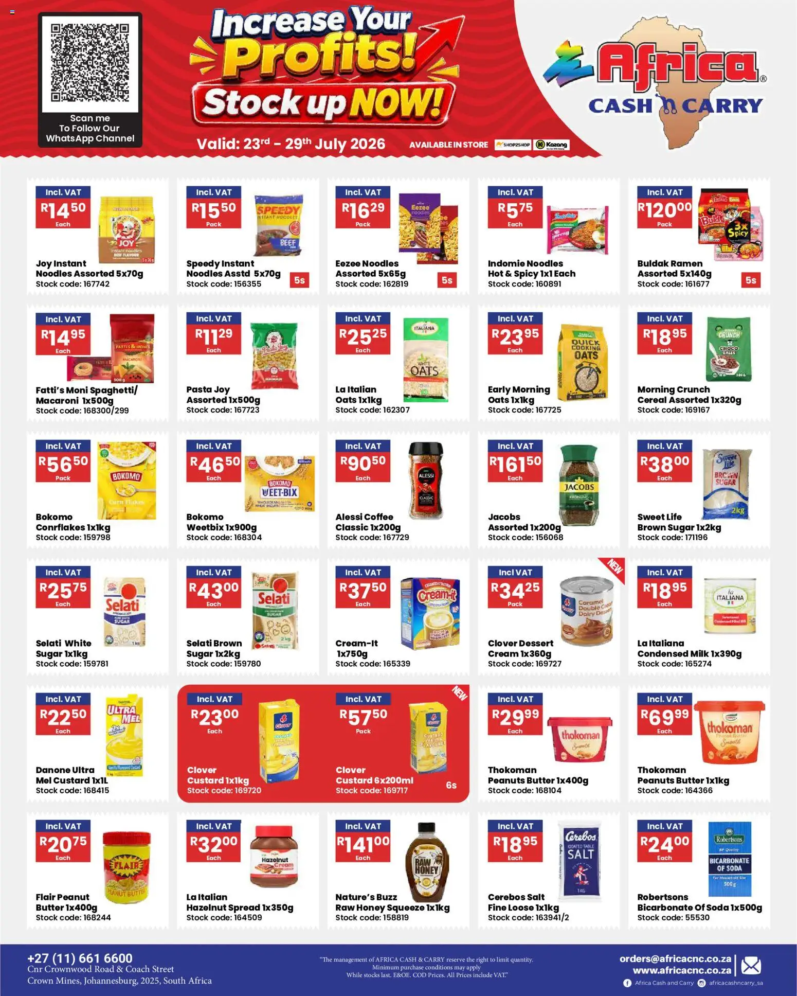 New Africa Cash & Carry catalogue – valid from 23/07/2026 | Page: 26 | Products: Bicarbonate of soda, Butter, Noodles, Sugar
