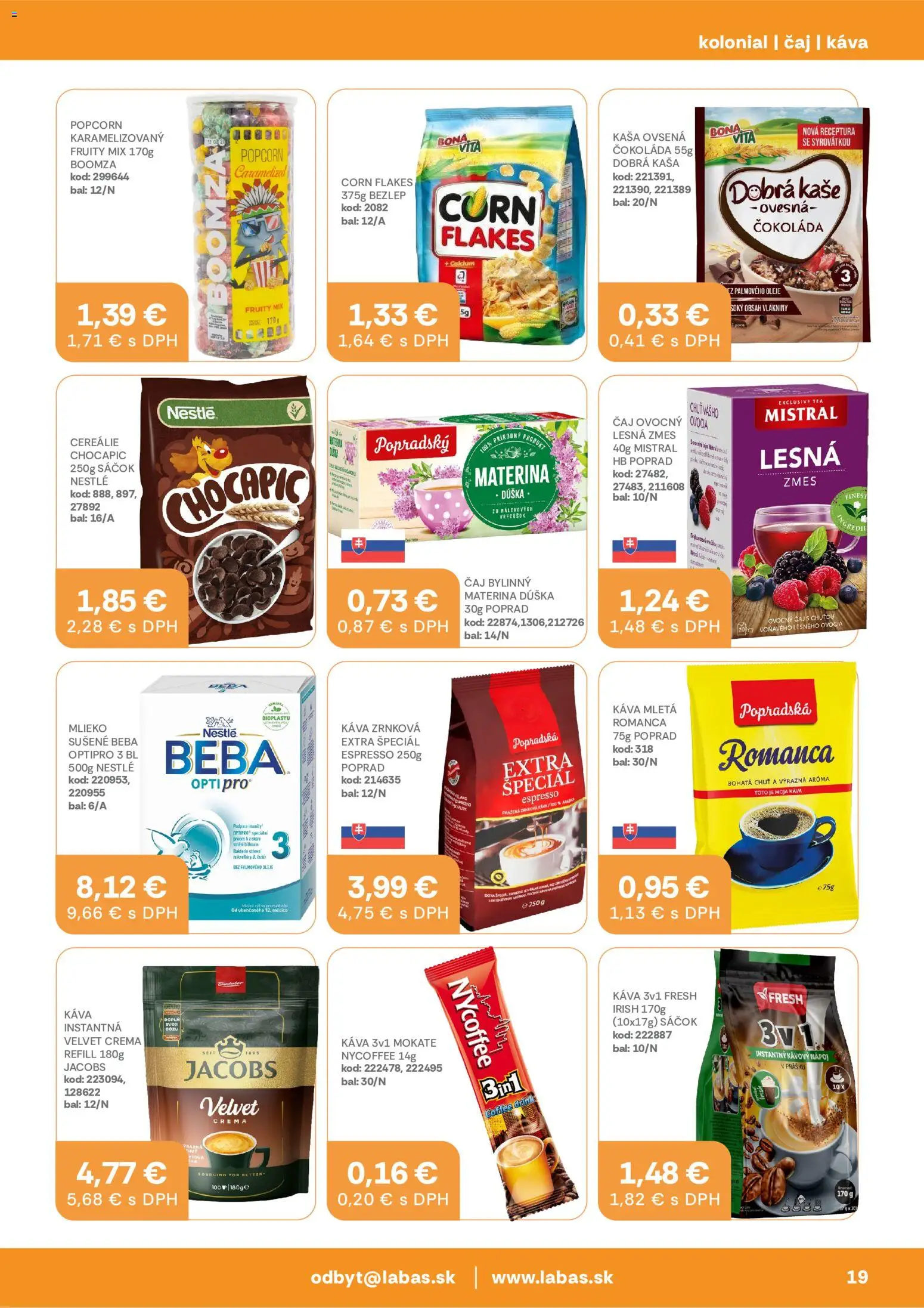 Nové Labaš akcie – leták je platný od 03.07.2026 | Strana: 19 | Produkty: Čaj, Čokoláda, Cereálie, Zrnková káva