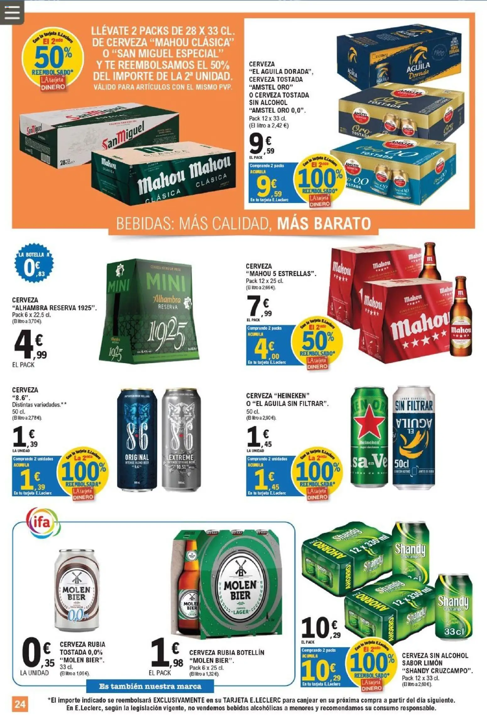 E.Leclerc Trujillo │ válido desde el 26/08/2026 | Página: 24 | Productos: Cerveza, Té, Cerveza Heineken, Bebidas