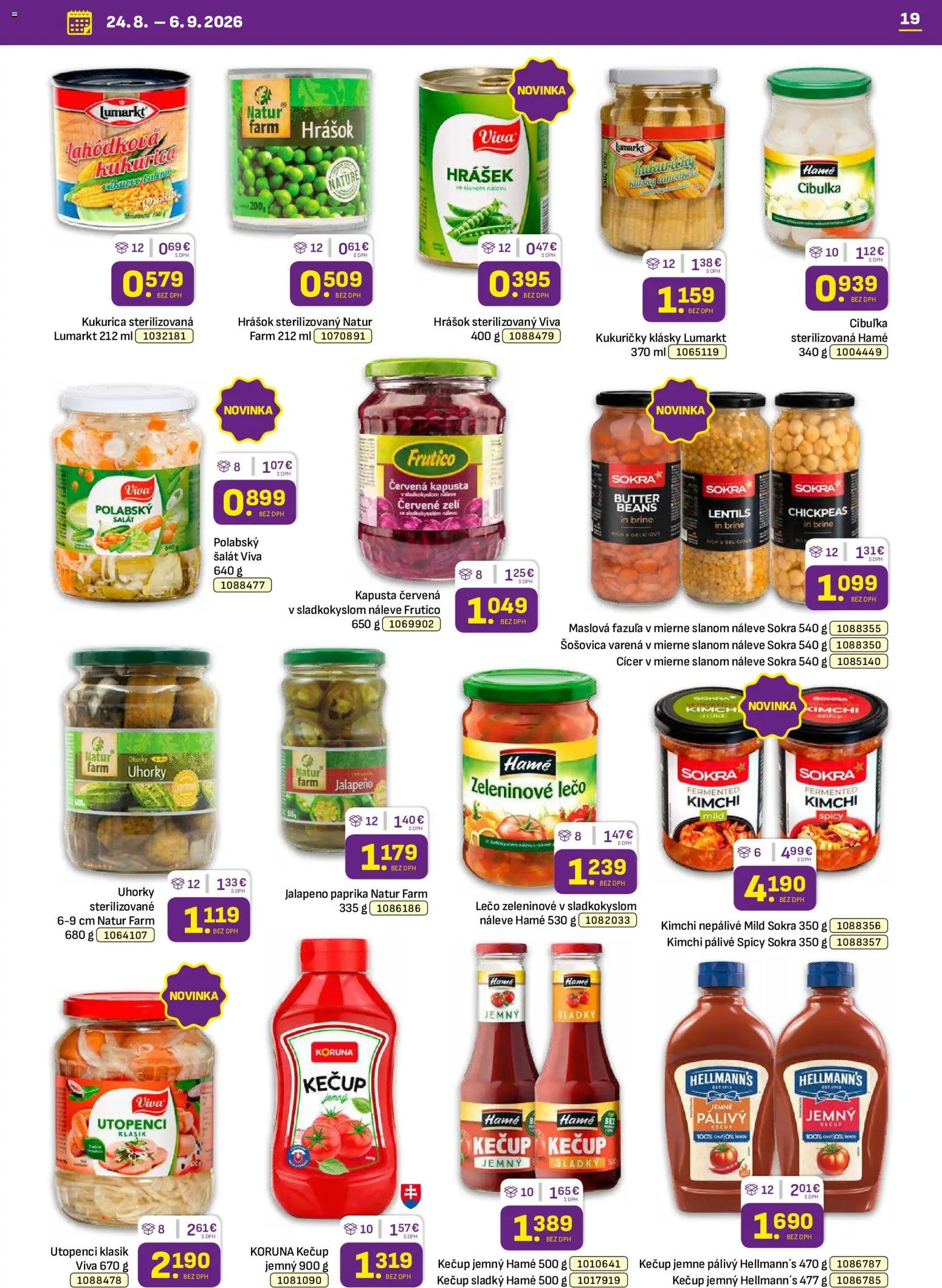 Nové Libex akcie – leták je platný od 24.08.2026 | Strana: 19 | Produkty: Paprika, Kapusta, Fazuľa, Kečup
