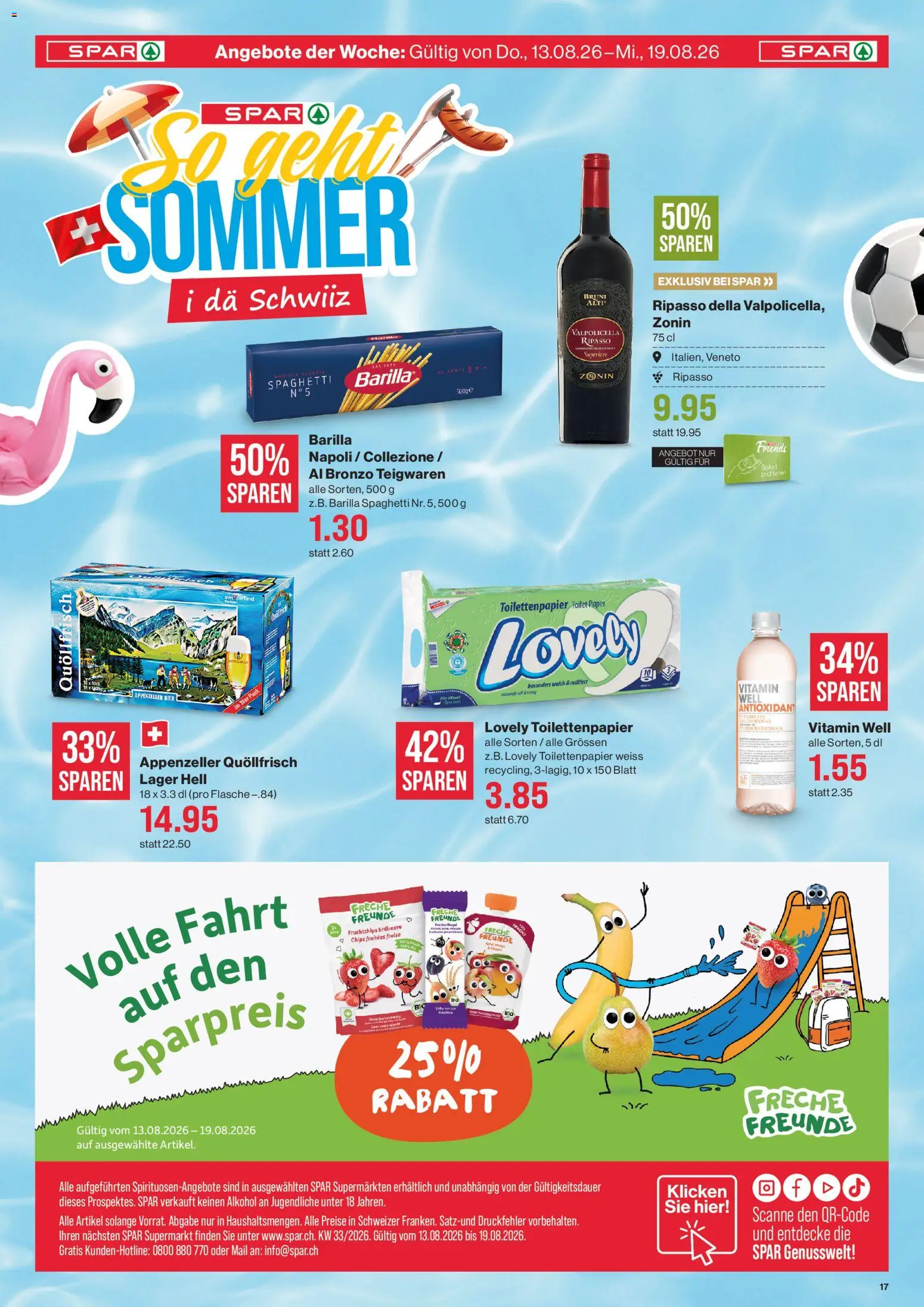 SPAR aktionen – gültig ab 13.08.2026 | Seite: 17 | Produkte: Barilla, Bier, Chips, Toilettenpapier
