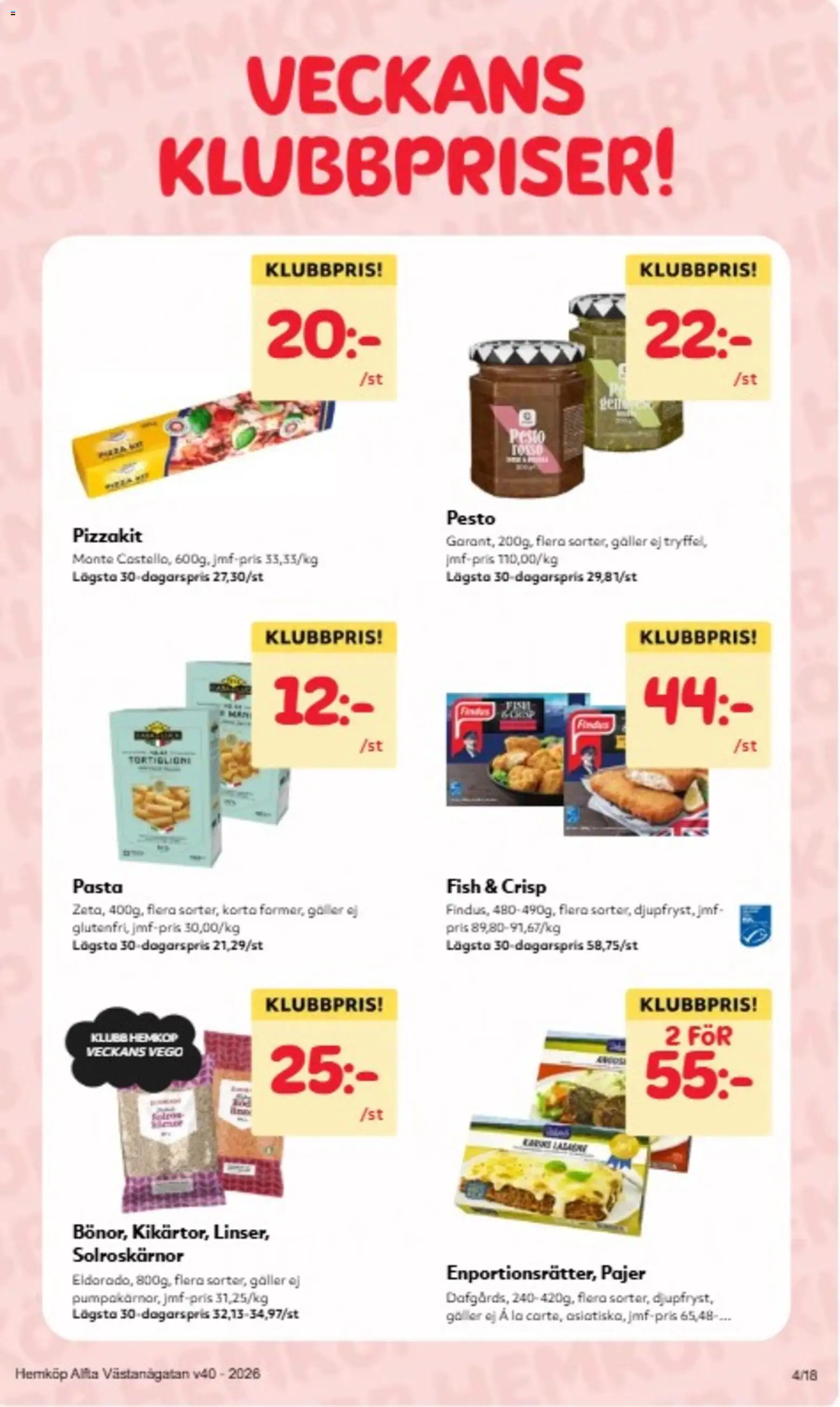 Hemköp reklamblad aktuell från 28/09/2026 | Sida: 4 | Produkter: Galler, Pizzakit, Pasta, Pesto