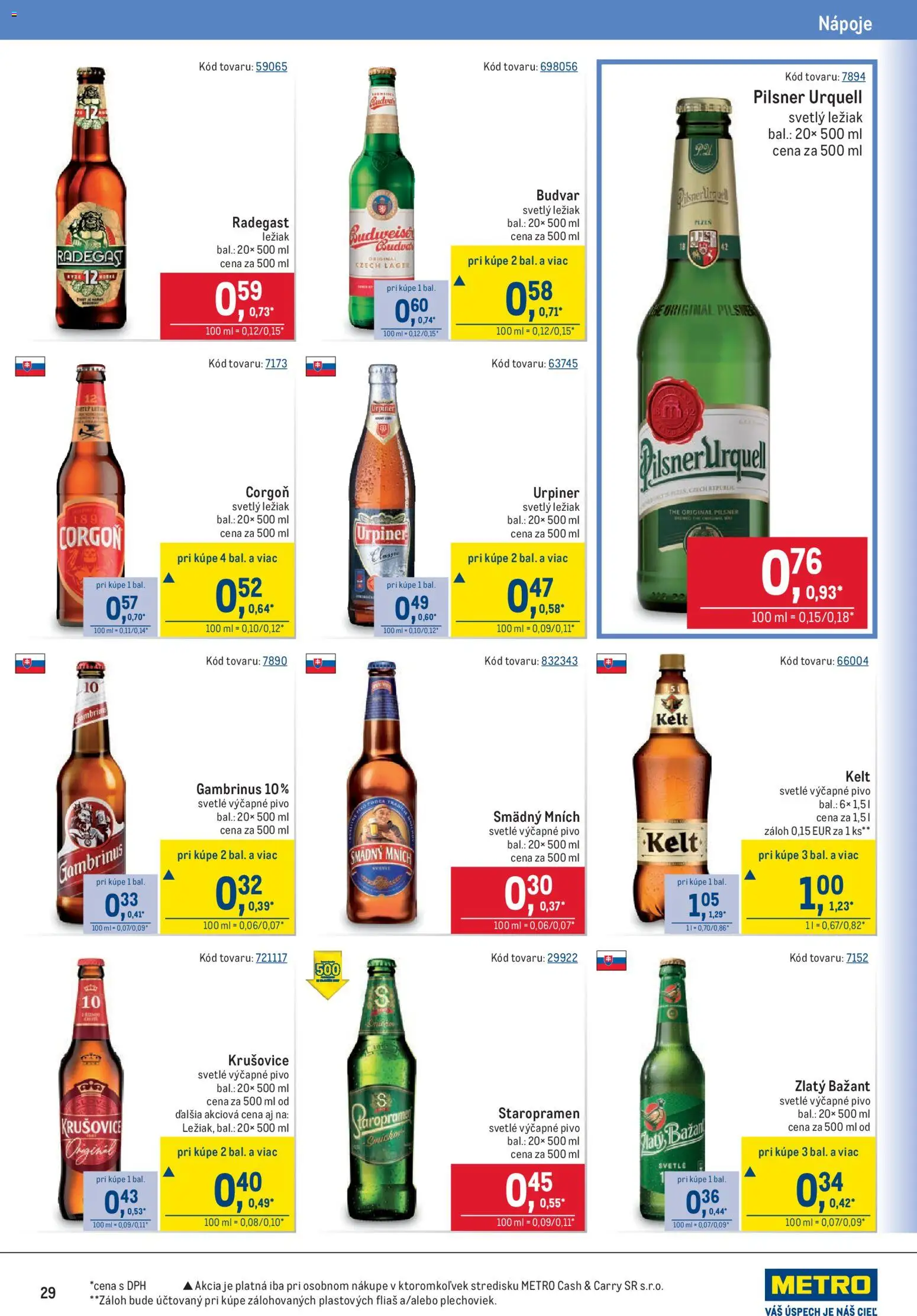 Nové Metro akcie – leták je platný od 15.07.2026 | Strana: 29 | Produkty: Budvar, Staropramen, Gambrinus, Urpiner