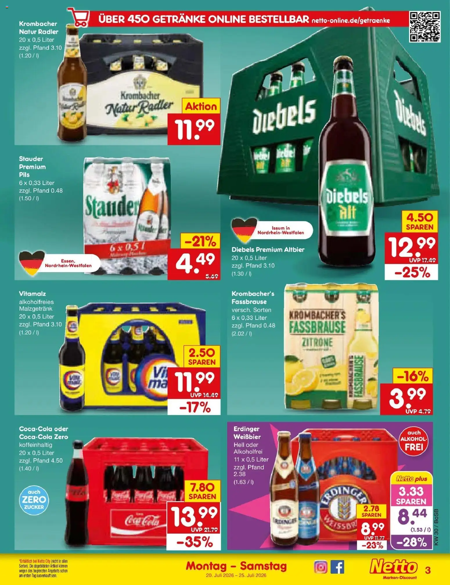 Netto Marken-Discount Prospekt Stadtlohn – gültig ab 20.07.2026 | Seite: 57 | Produkte: Weißbier, Zucker, Krombacher, Diebels