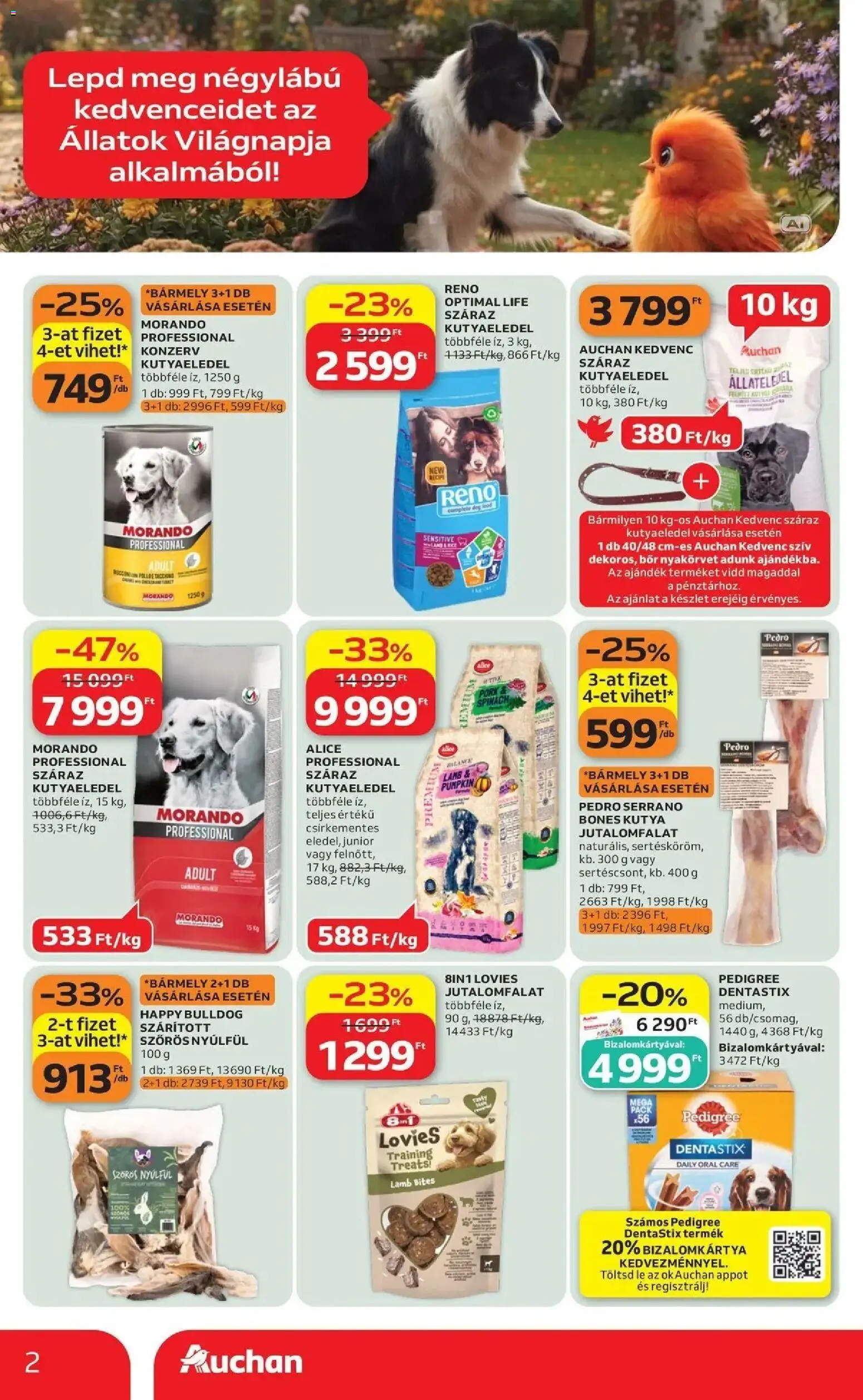Auchan akciós újság Fót - 2026.10.02. -tól/töl > akció, lapozható szórólap 🛍️ | Oldal: 2 | Termékek: Jutalomfalat, Lé, Pedigree, Állateledel
