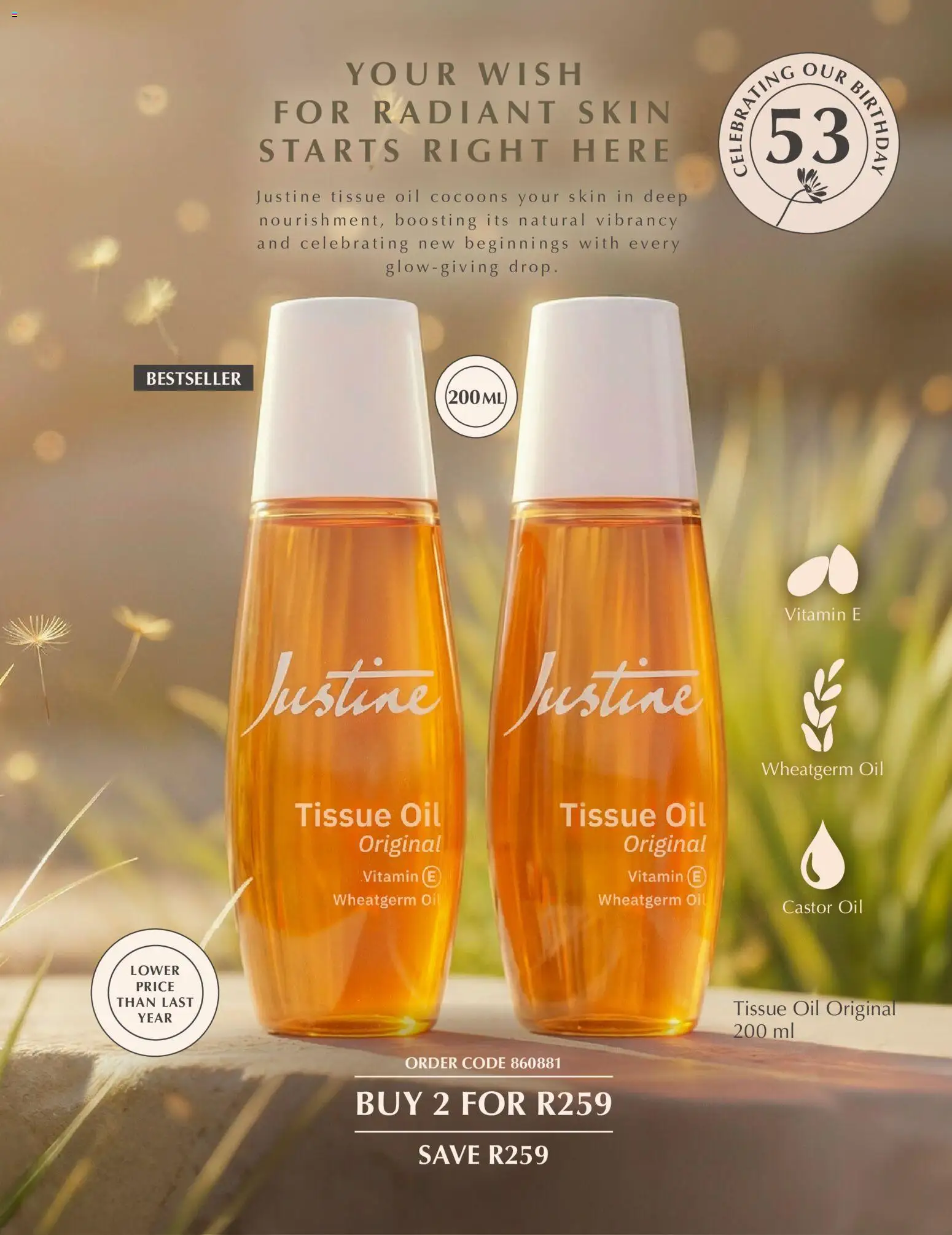 New Justine catalogue – valid from 01.05.2026 | Page: 3 | Products: Tissue oil, Oil
