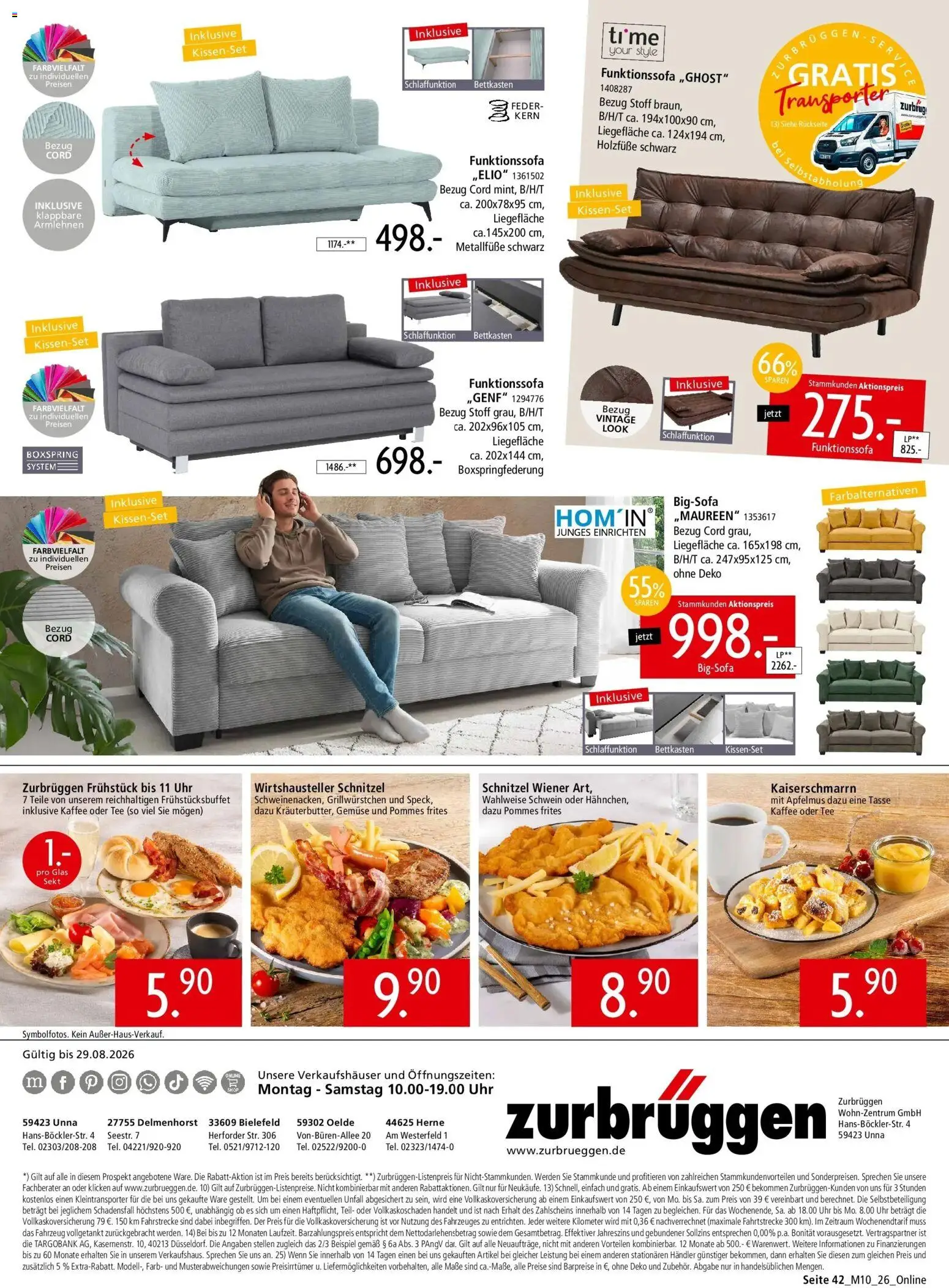 Zurbrüggen - Zurbrüggen: Mitnahme Möbel (ab 08.08.2026) zum Blättern | Seite: 42 | Produkte: Kaffee, Sekt, Pommes, Tee