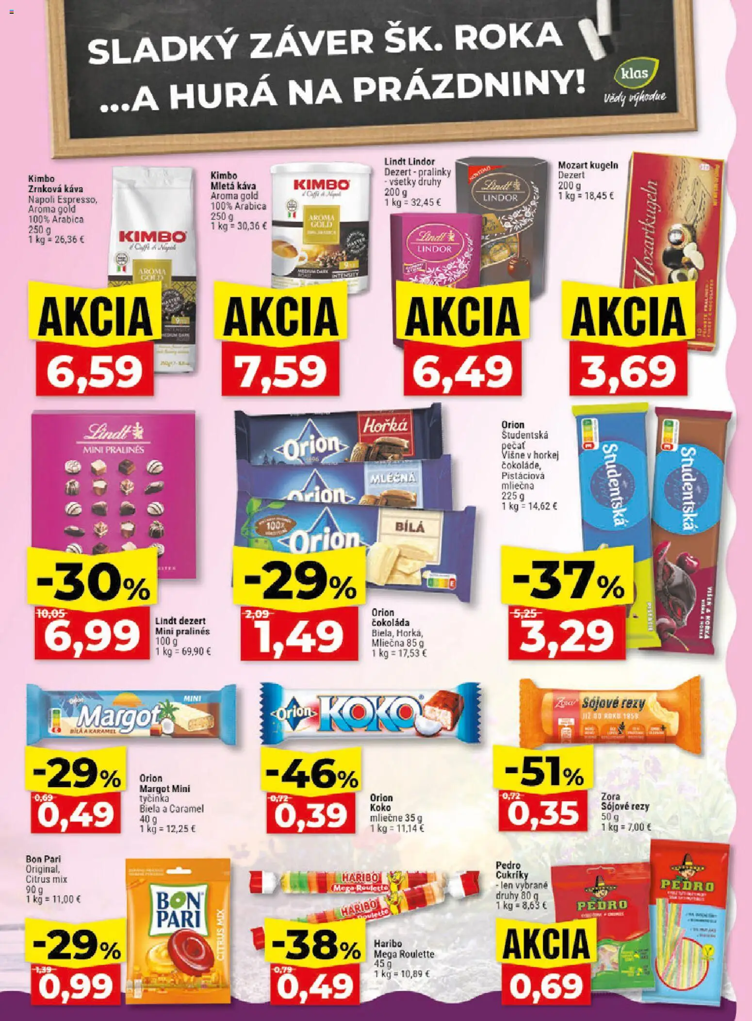 Nové Klas akcie – leták je platný od 29.06.2026 | Strana: 18 | Produkty: Káva, Lindt, Čokoláda, Višne