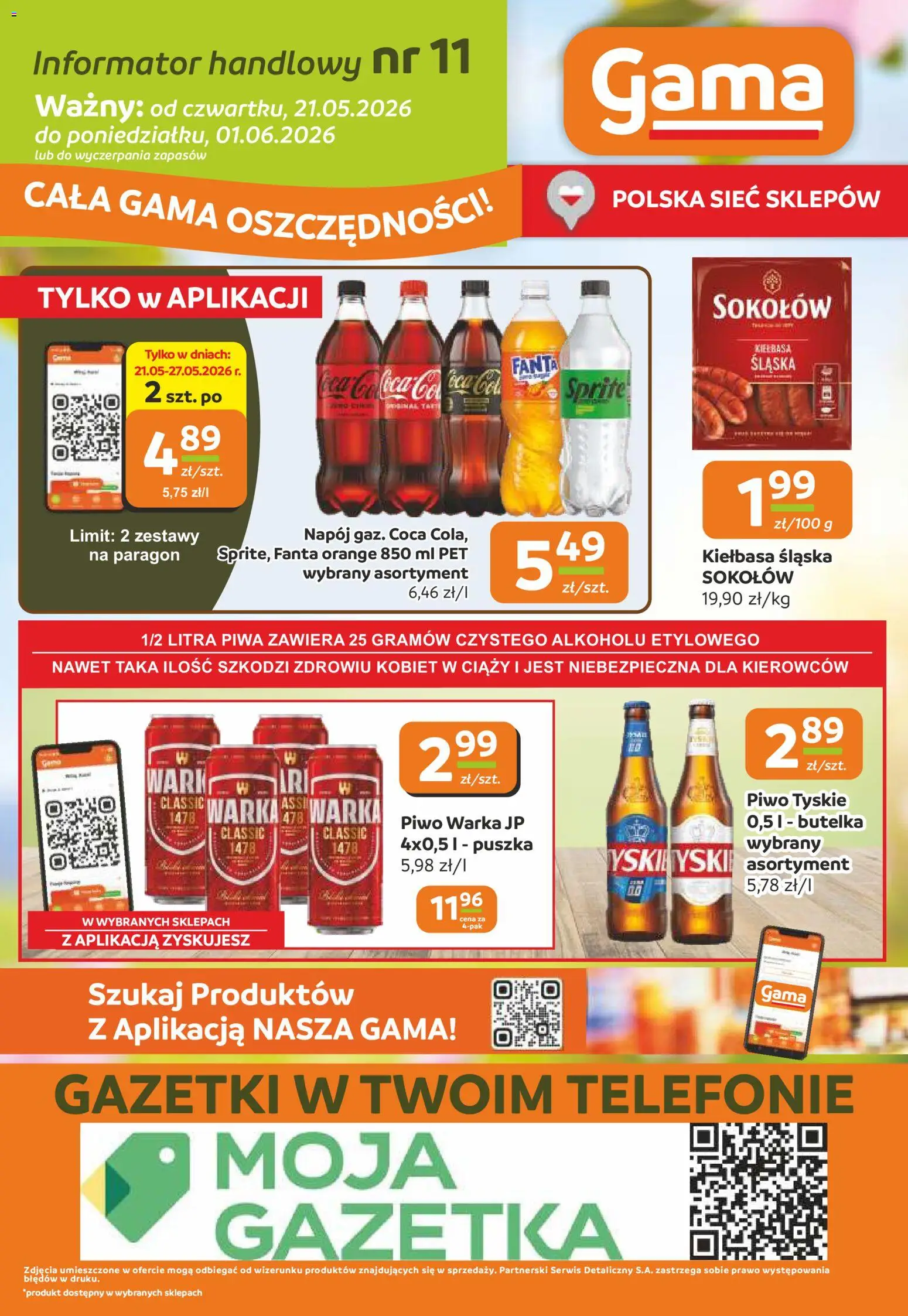 Gama gazetka od 21.05.2026 | Strona: 12 | Produkty: Kiełbasa, Warka, Piwo Warka, Piwo