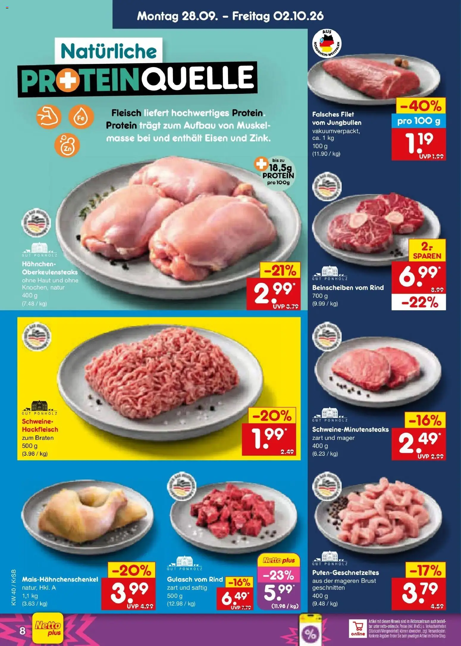 Netto Marken-Discount Prospekt Jüchen – gültig ab 28.09.2026 | Seite: 10 | Produkte: Hahnchen, Gulasch, Fleisch, Hackfleisch