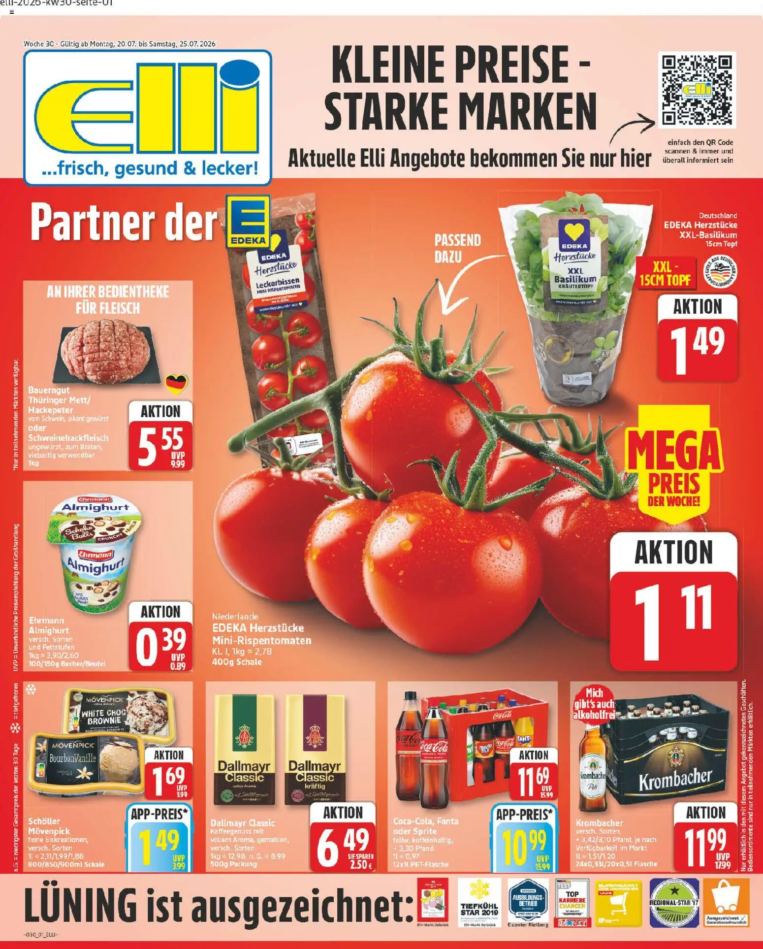 Elli Markt Prospekt – gültig ab 20.07.2026 | Seite: 1 | Produkte: Fanta, Sprite, Krombacher, Fleisch