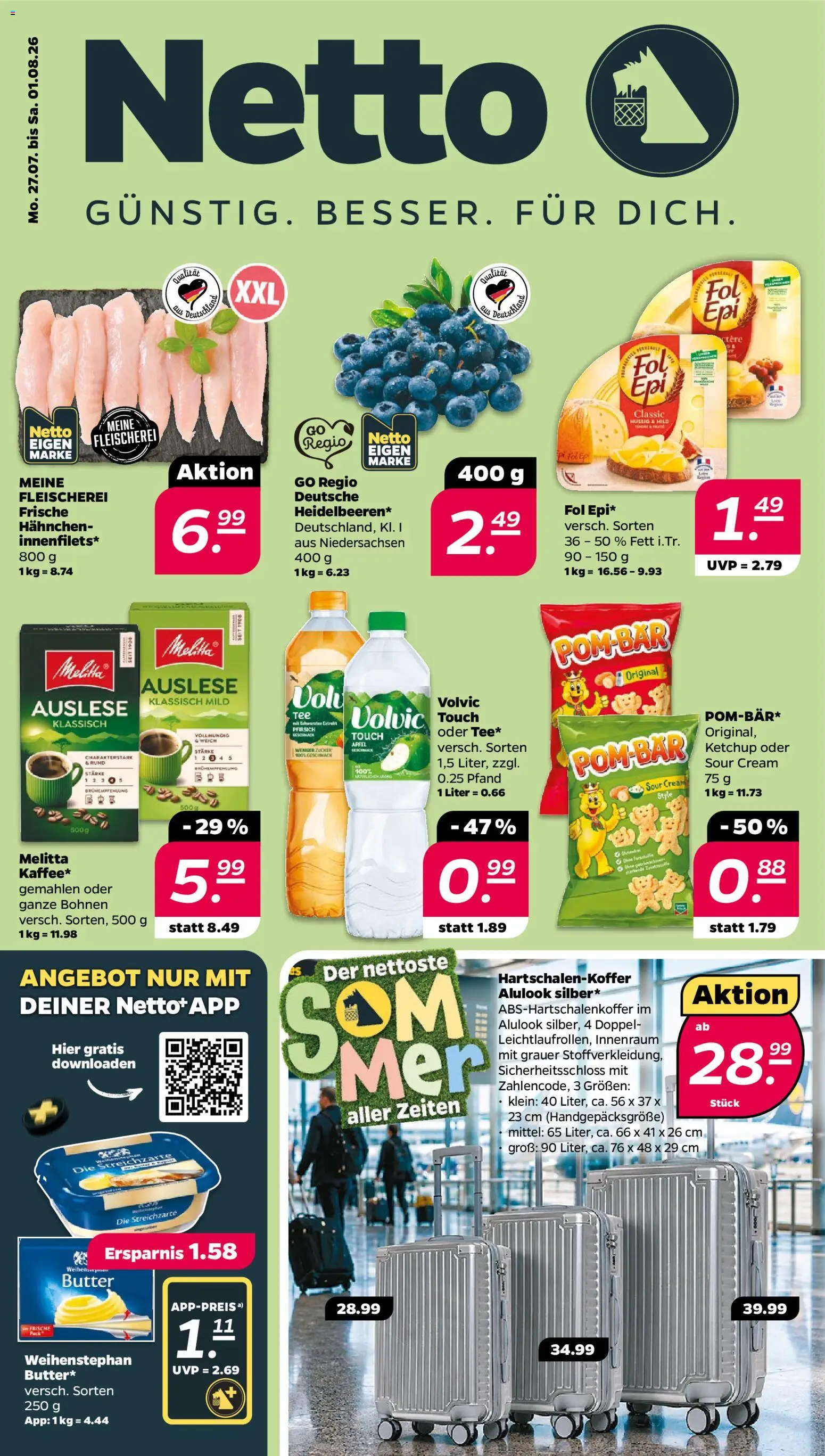 Netto Prospekt – gültig ab 27.07.2026 | Seite: 1 | Produkte: Hahnchen, Pfirsich, Volvic, Ketchup