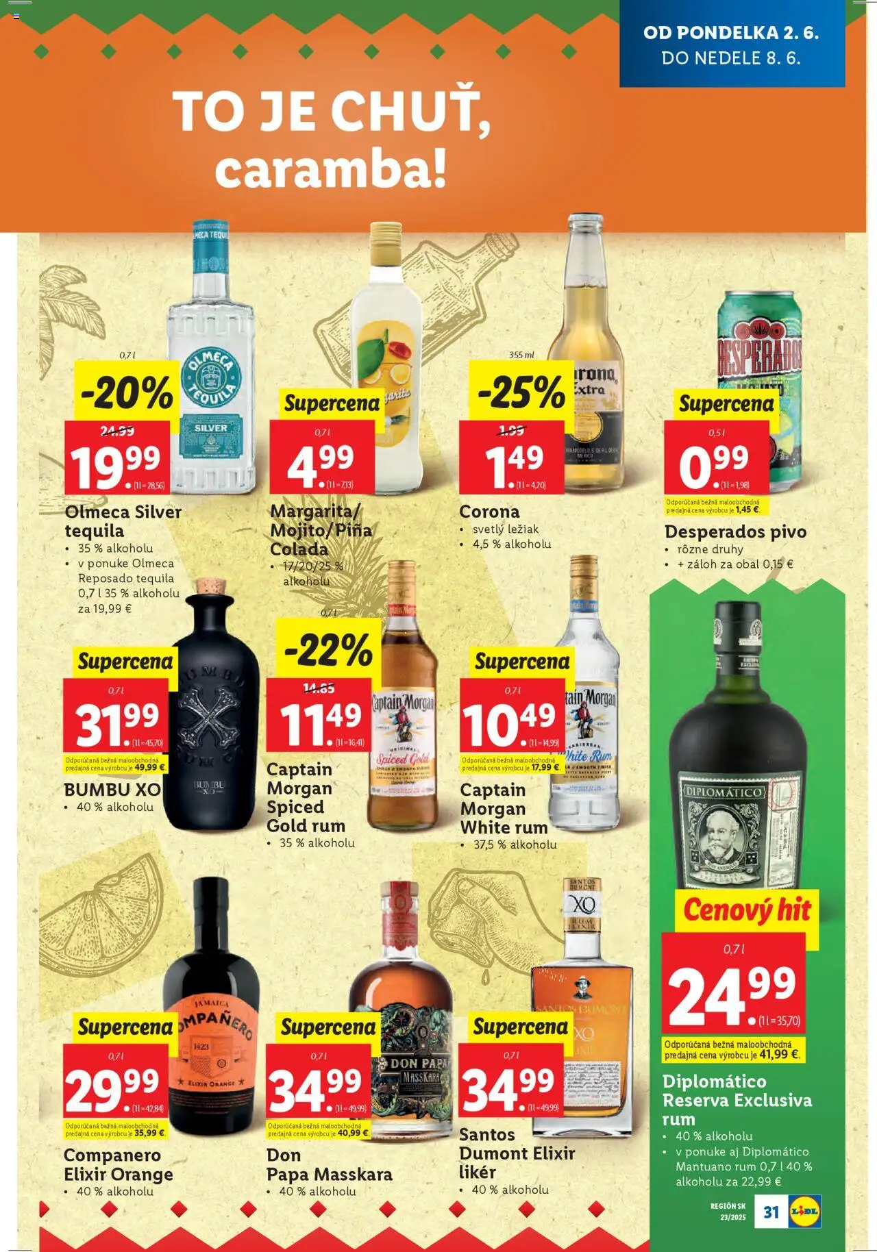 Nové Lidl akcie – leták je platný od 02.06.2025 | Strana: 37 | Produkty: Pivo, Diplomatico, Captain Morgan, Tequila