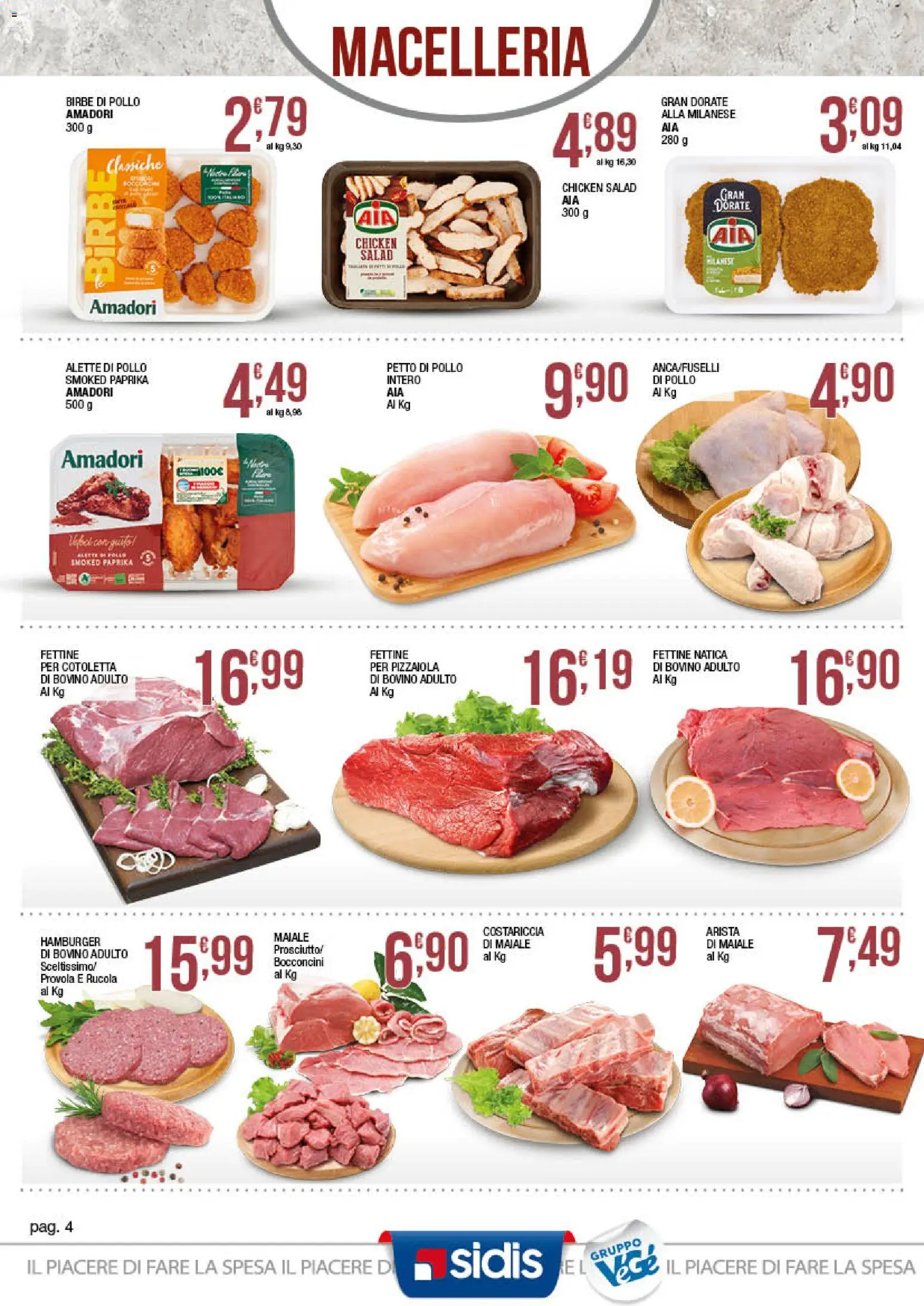 Volantino Sidis del 29/06/2026 | Pagina: 4 | Prodotti: Bovino, Pollo, Rucola, Hamburger