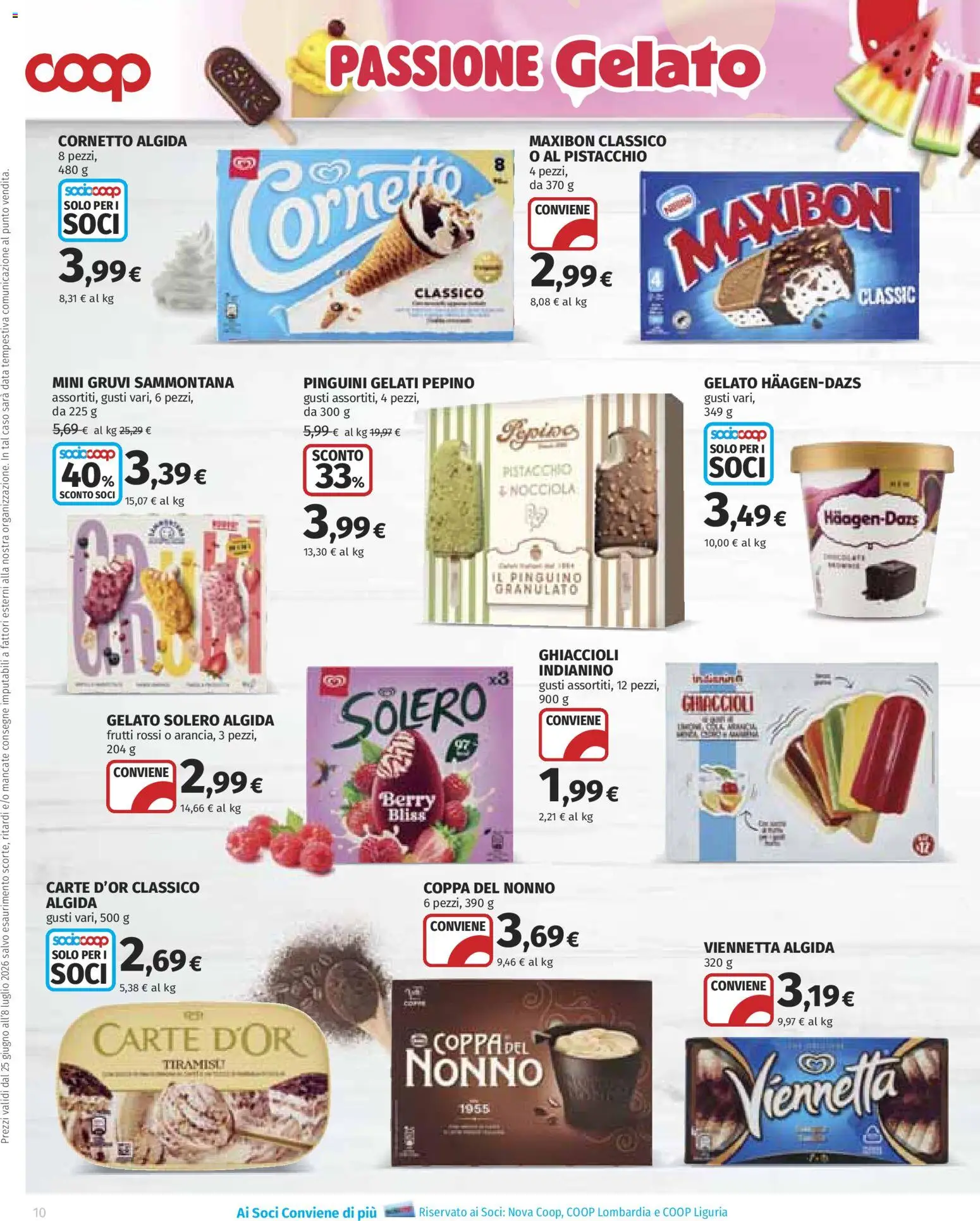 Volantino COOP del 25/06/2026 | Pagina: 10 | Prodotti: Ghiaccioli, Cornetto, Gelato, Data