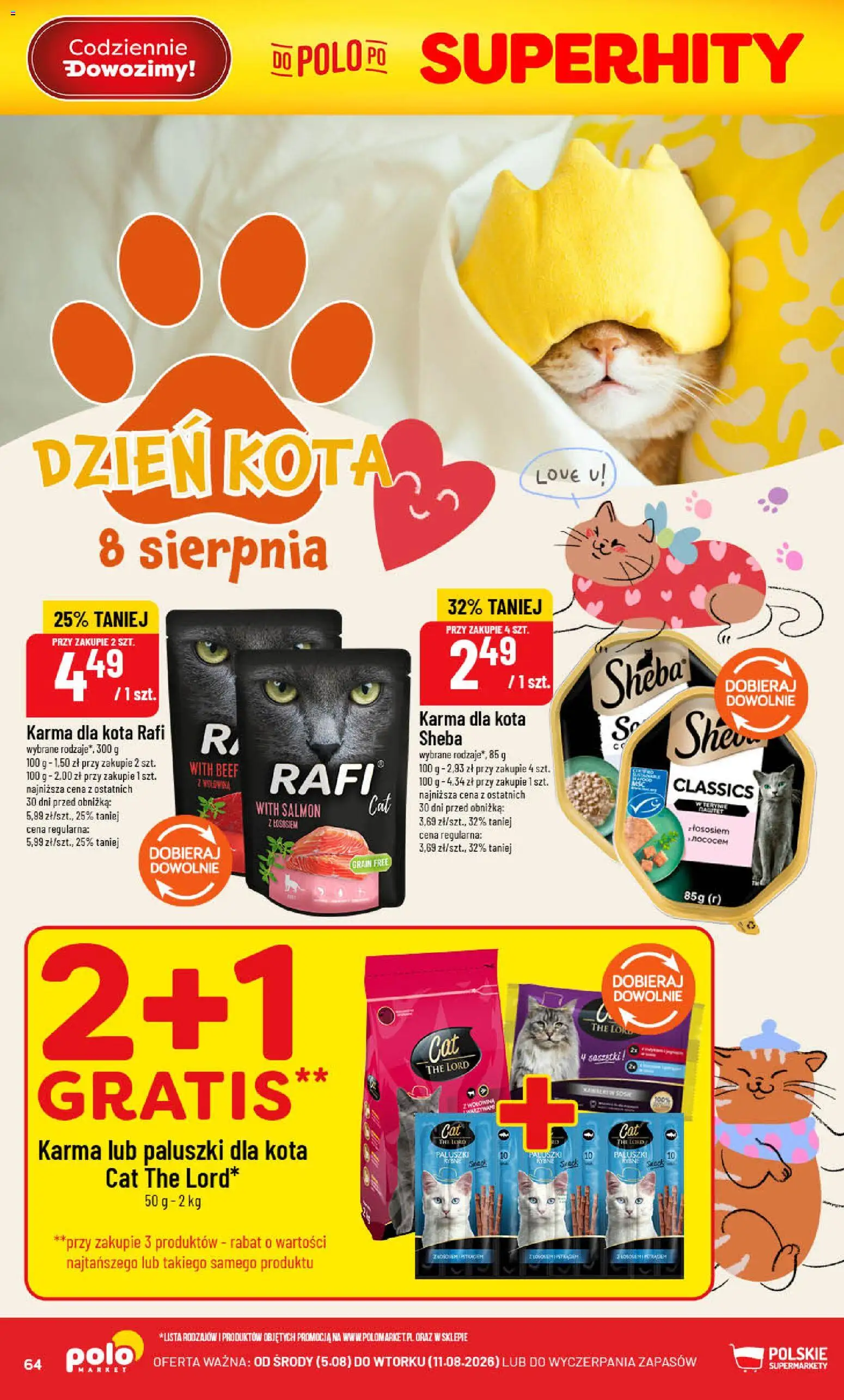 POLOmarket gazetka od 05.08.2026 | Strona: 64 | Produkty: Sheba, Paluszki, Karma dla kota, Karma