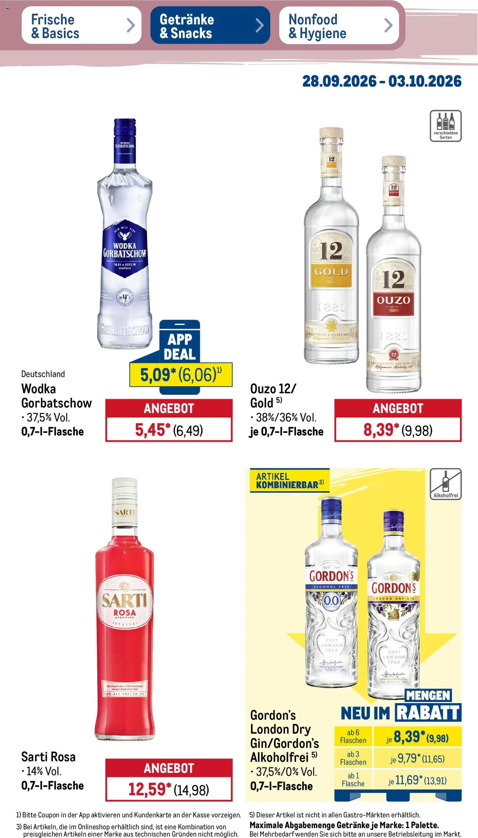 Metro NonFood-Angebote – gültig ab 28.09.2026 | Seite: 23 | Produkte: Ouzo, Wodka gorbatschow, Gin, Wodka