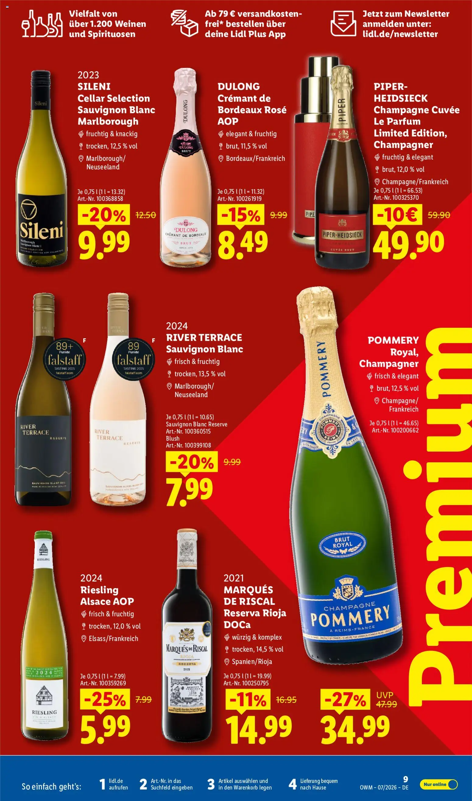 Lidl Německo leták - Wein & Spirituosen od 01.07.2026 | Strana: 9 | Produkty: Riesling, Champagne
