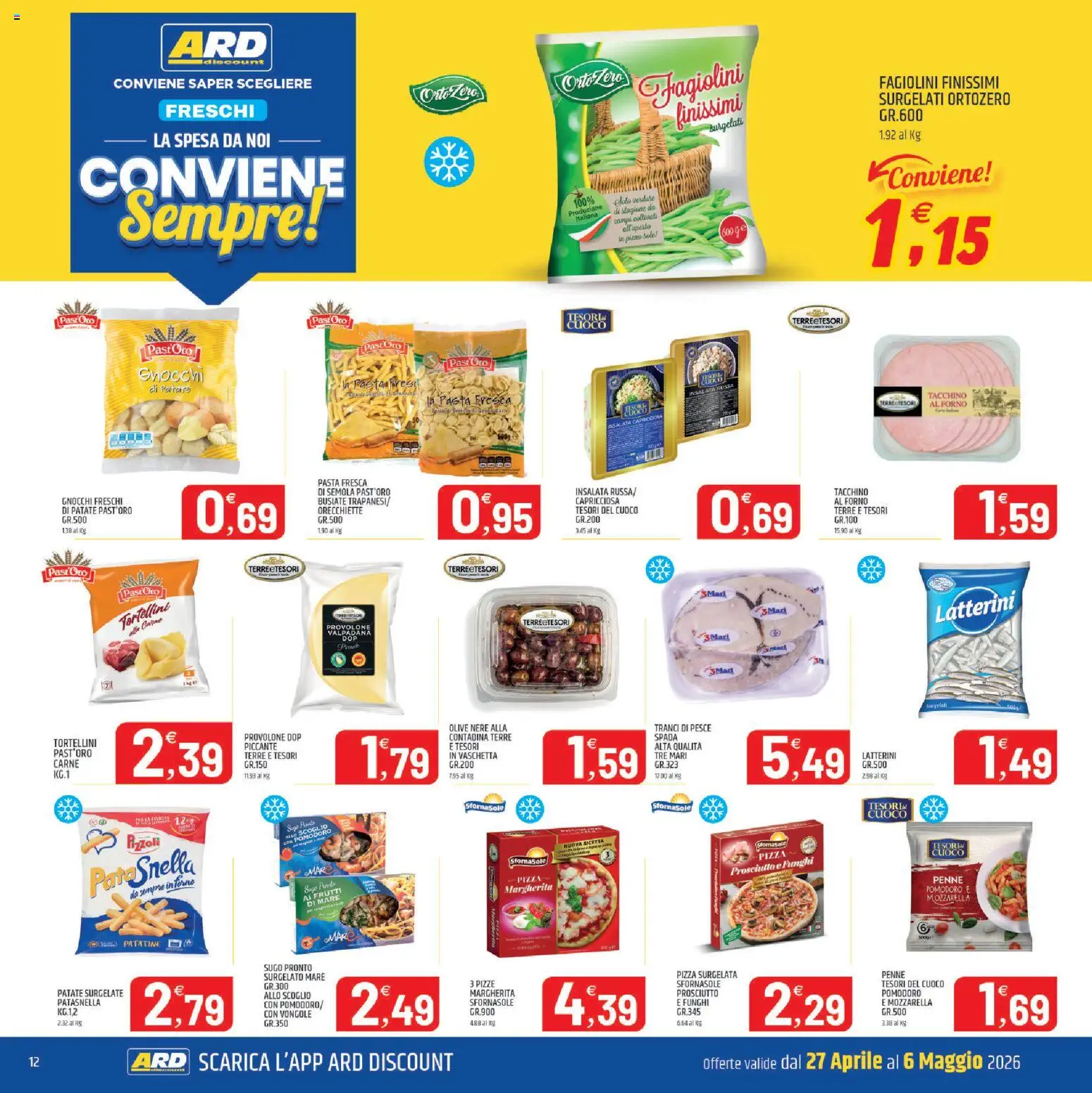 Volantino ARD Discount del 27.04.2026 | Pagina: 12 | Prodotti: Verdure, Mozzarella, Funghi, Penne