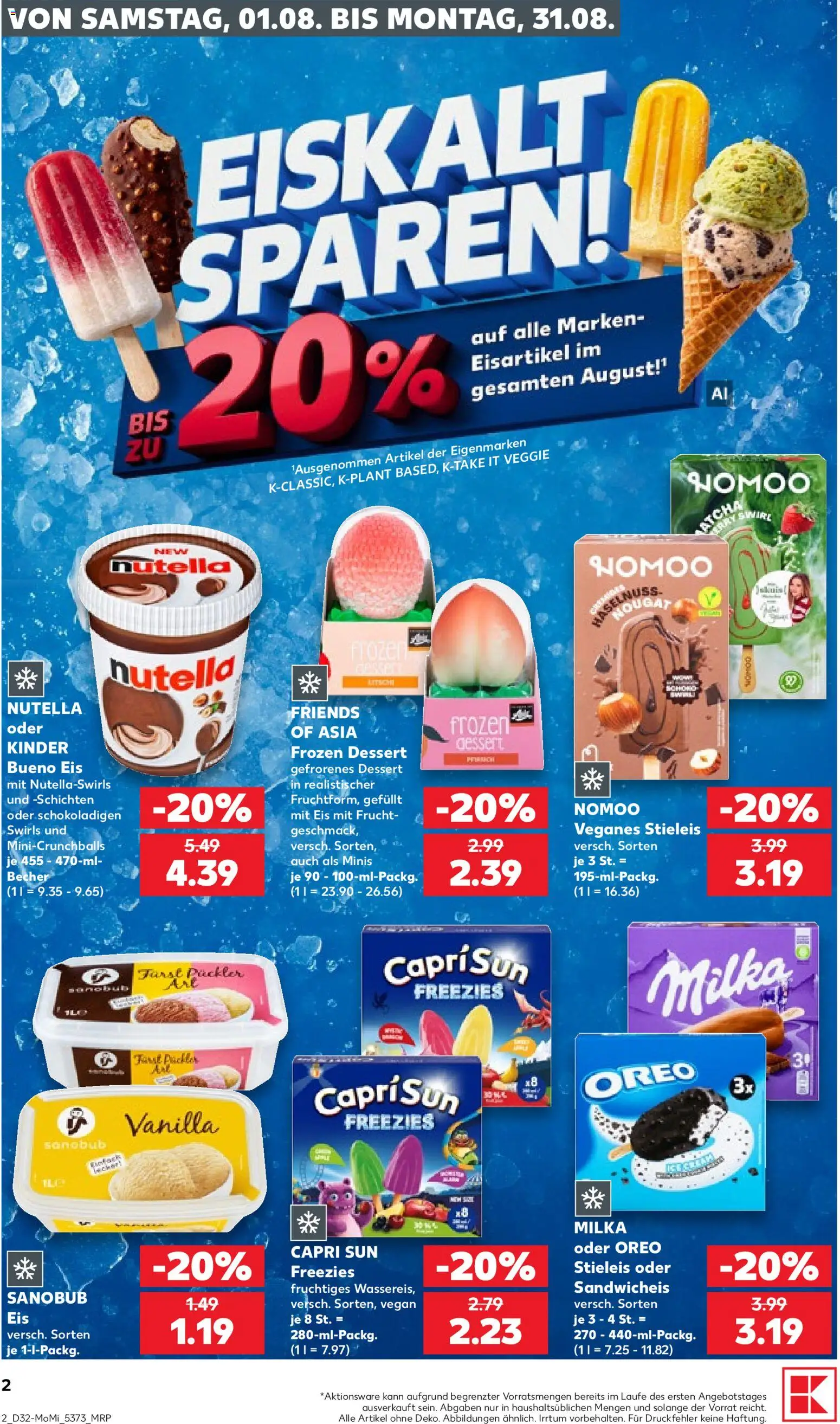 Kaufland Prospekt Hamburg – gültig ab 03.08.2026 | Seite: 2 | Produkte: Capri sun, Milka, Nutella, Eis