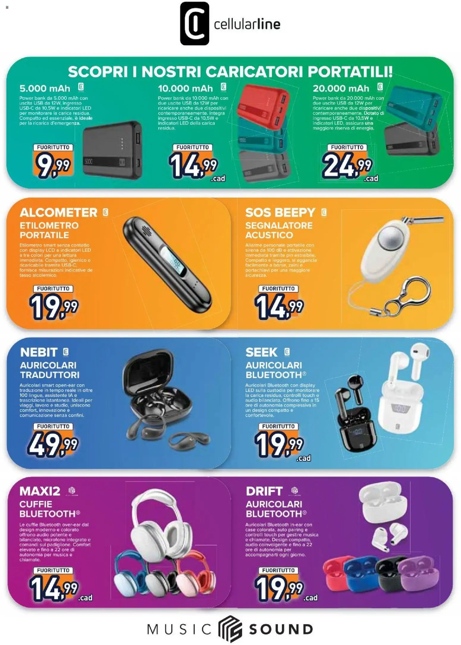 Volantino Unieuro del 10/08/2026 | Pagina: 36 | Prodotti: Power bank, Audio, Cuffie, Microfono