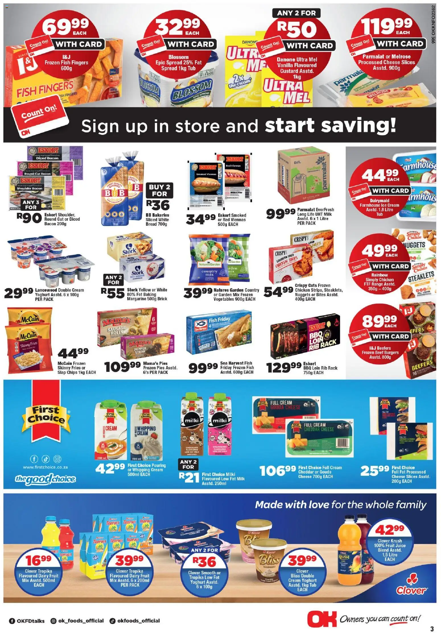 New OK Foods catalogue – valid from 24/06/2026 | Page: 3 | Products: Margarine, Juice, Beef, Fruit