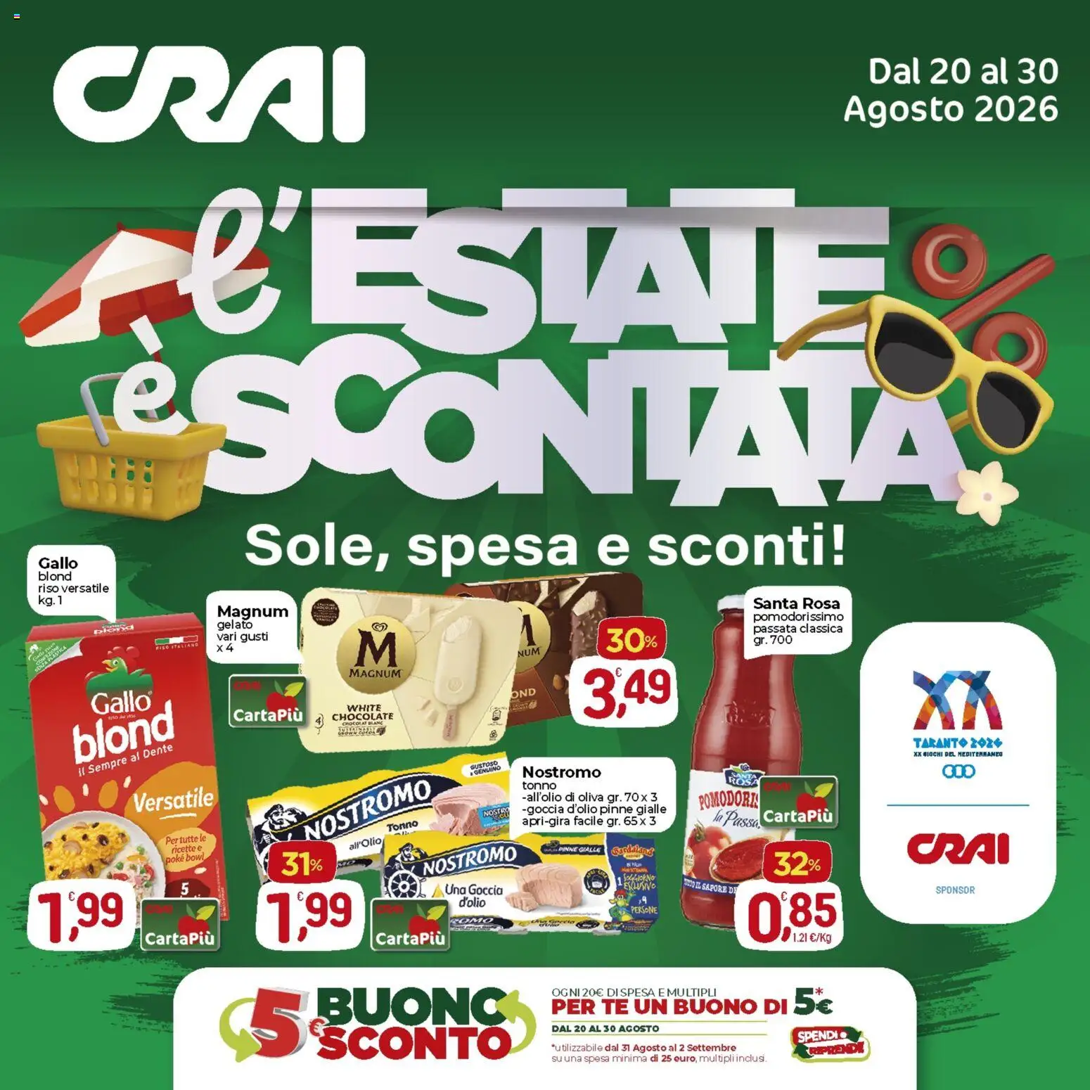 Volantino CRAI del 20/08/2026 | Pagina: 1 | Prodotti: Riso, Tè, Magnum, Tonno
