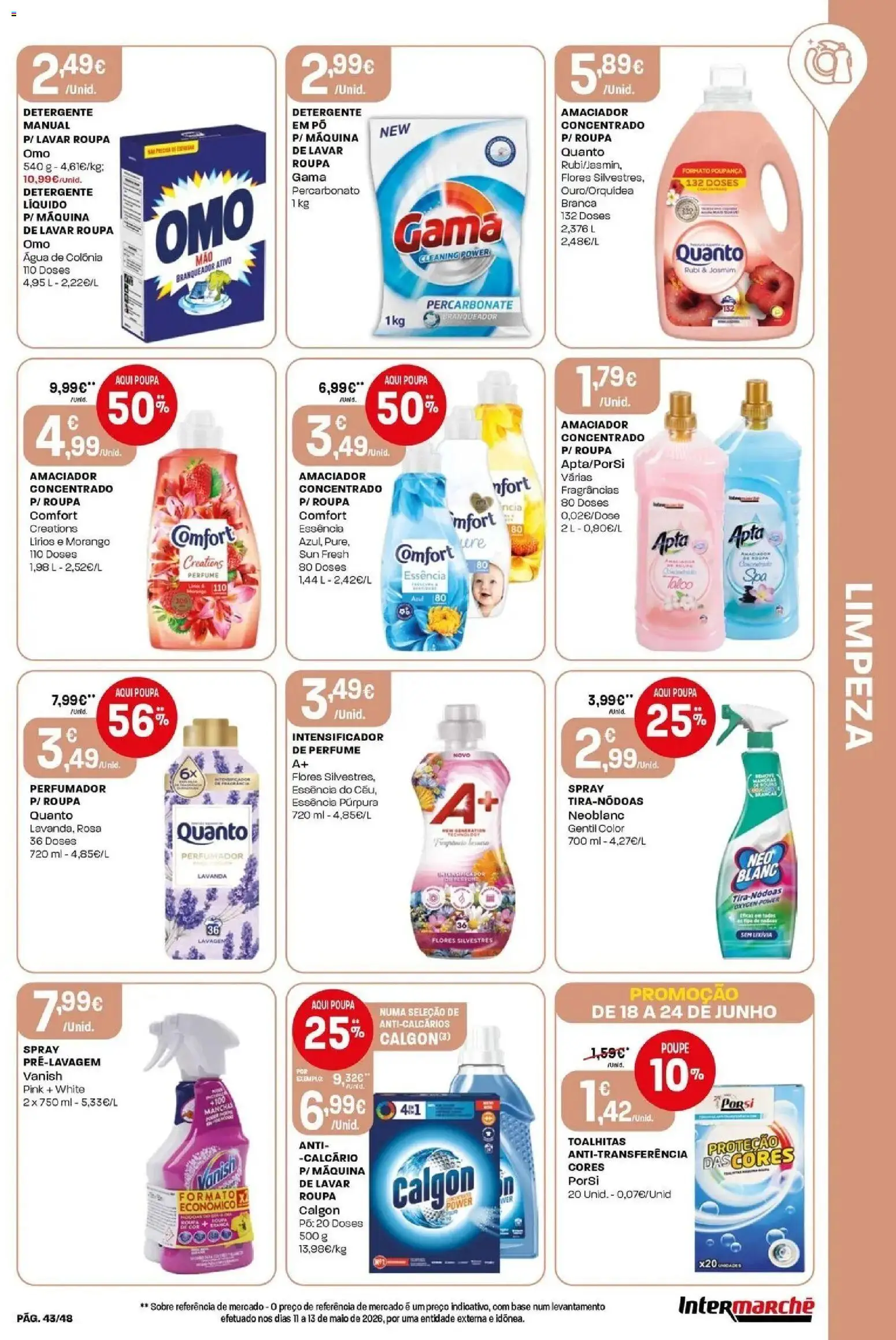 Intermarché - Isto é que são preços BAIXOS! │ válido de 18/06/2026 | Página: 43 | Produtos: Agua, Flores, Pó, Detergente