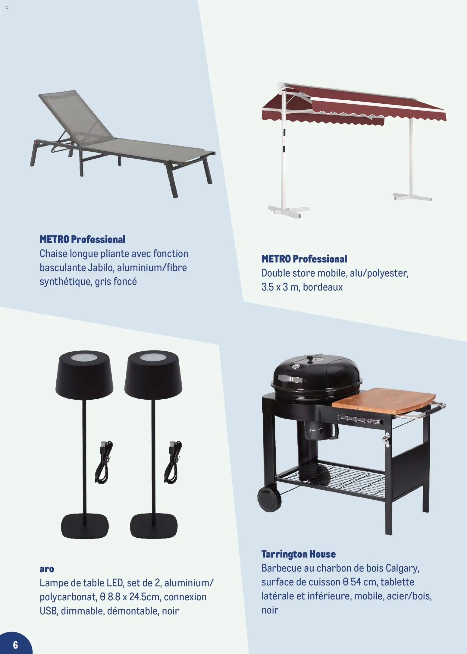 {H1} | Page: 6 | Produits: Store, Chaise longue, Table, Chaise