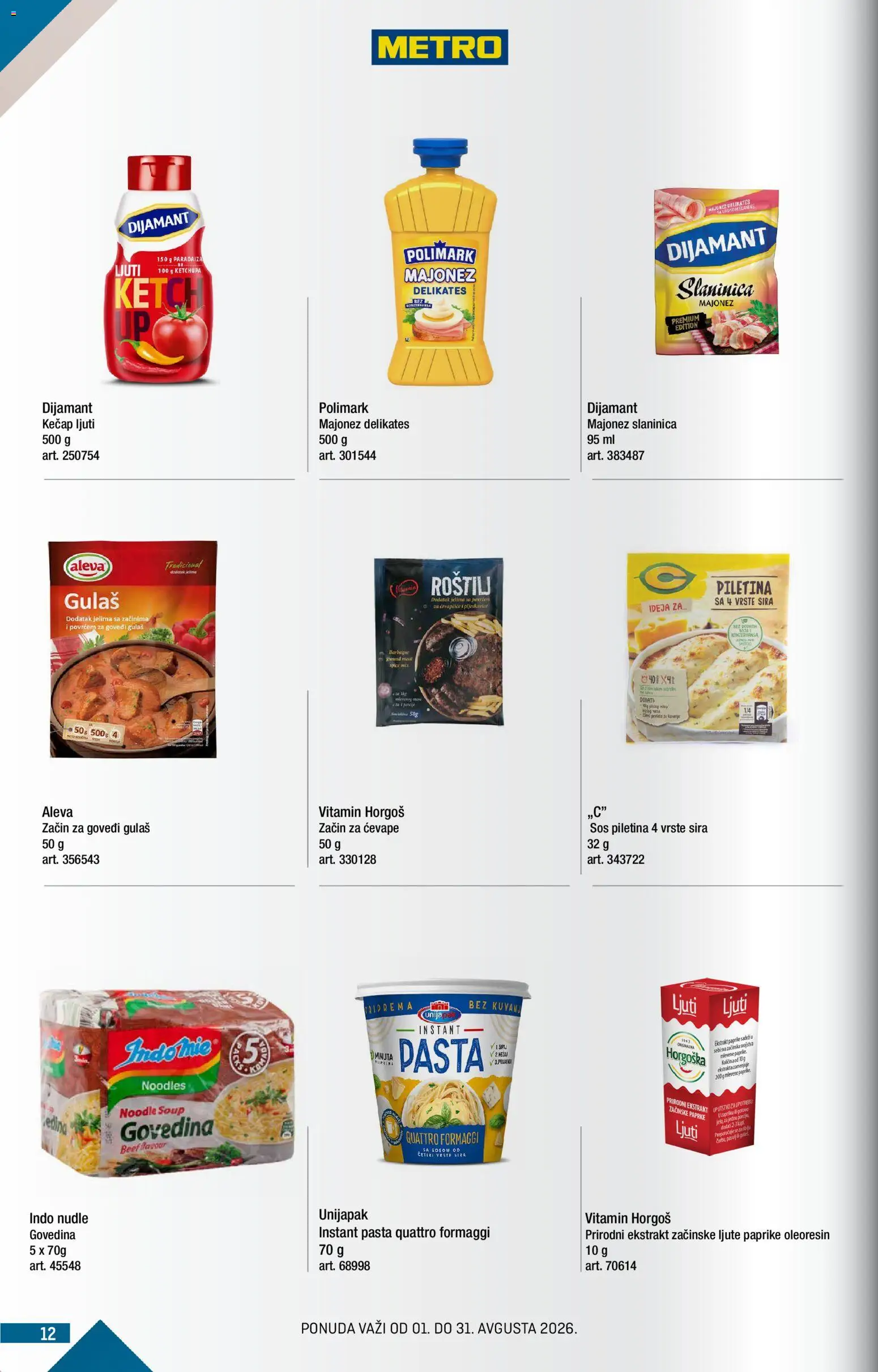Metro katalog - važi od 01.08.2026 | Strana: 12 | Proizvode: Govedina, Kečap, Piletina, Nudle