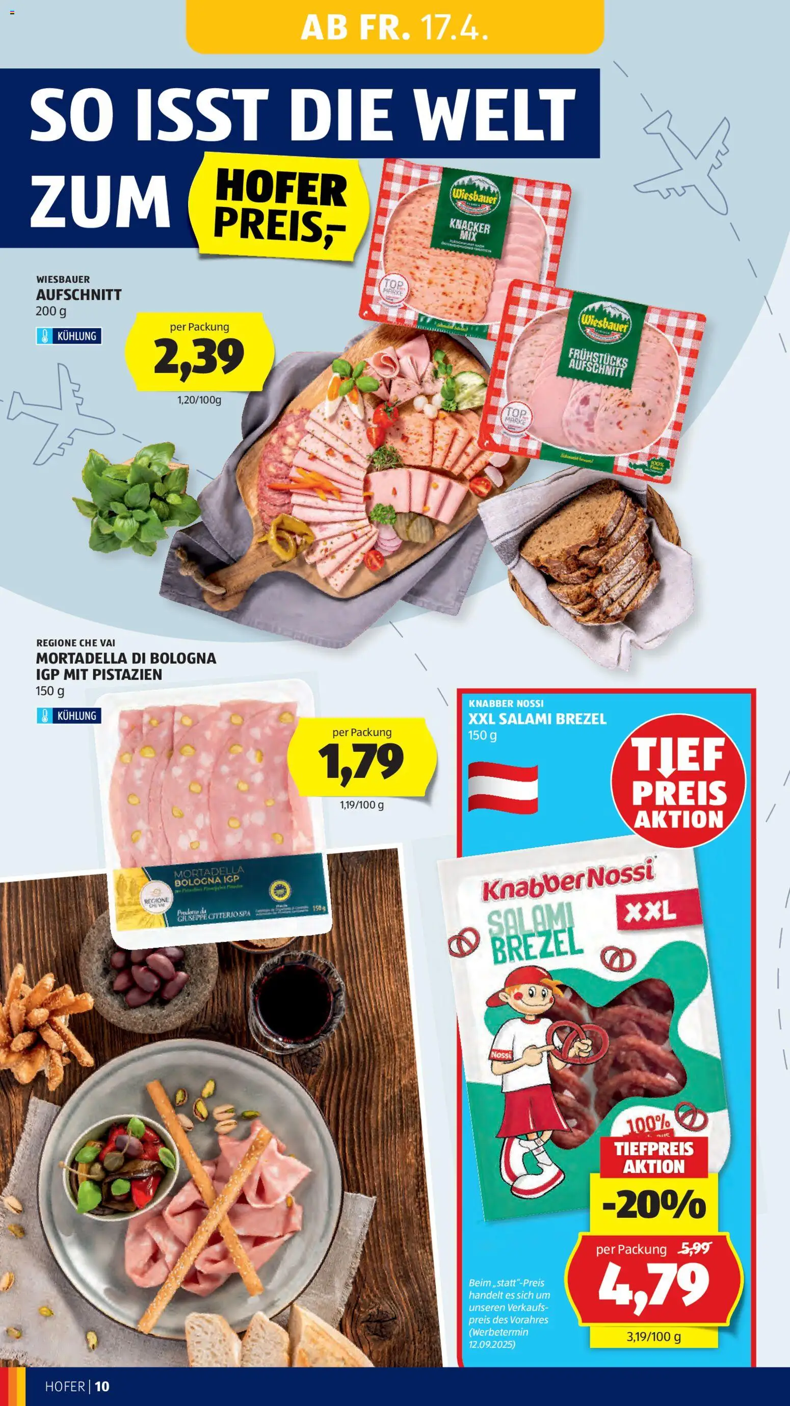 Hofer AT akciós ujság - amely érvényes a következő dátumtól: 17.04.2026 | Oldal: 12 | Termékek: Só, Mortadella