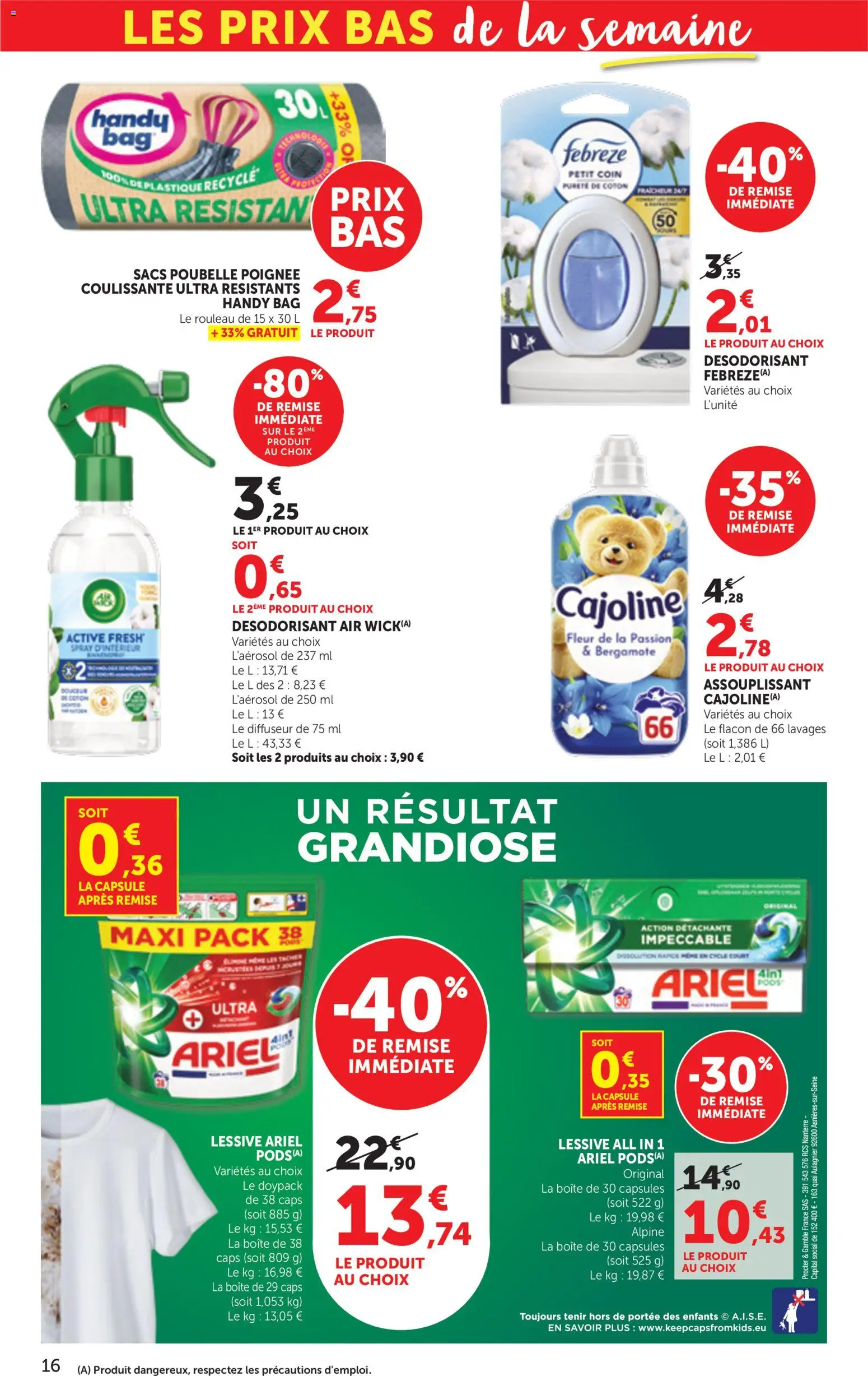 {H1} | Page: 16 | Produits: Poubelle, Bergamote, Désodorisant, Rouleau