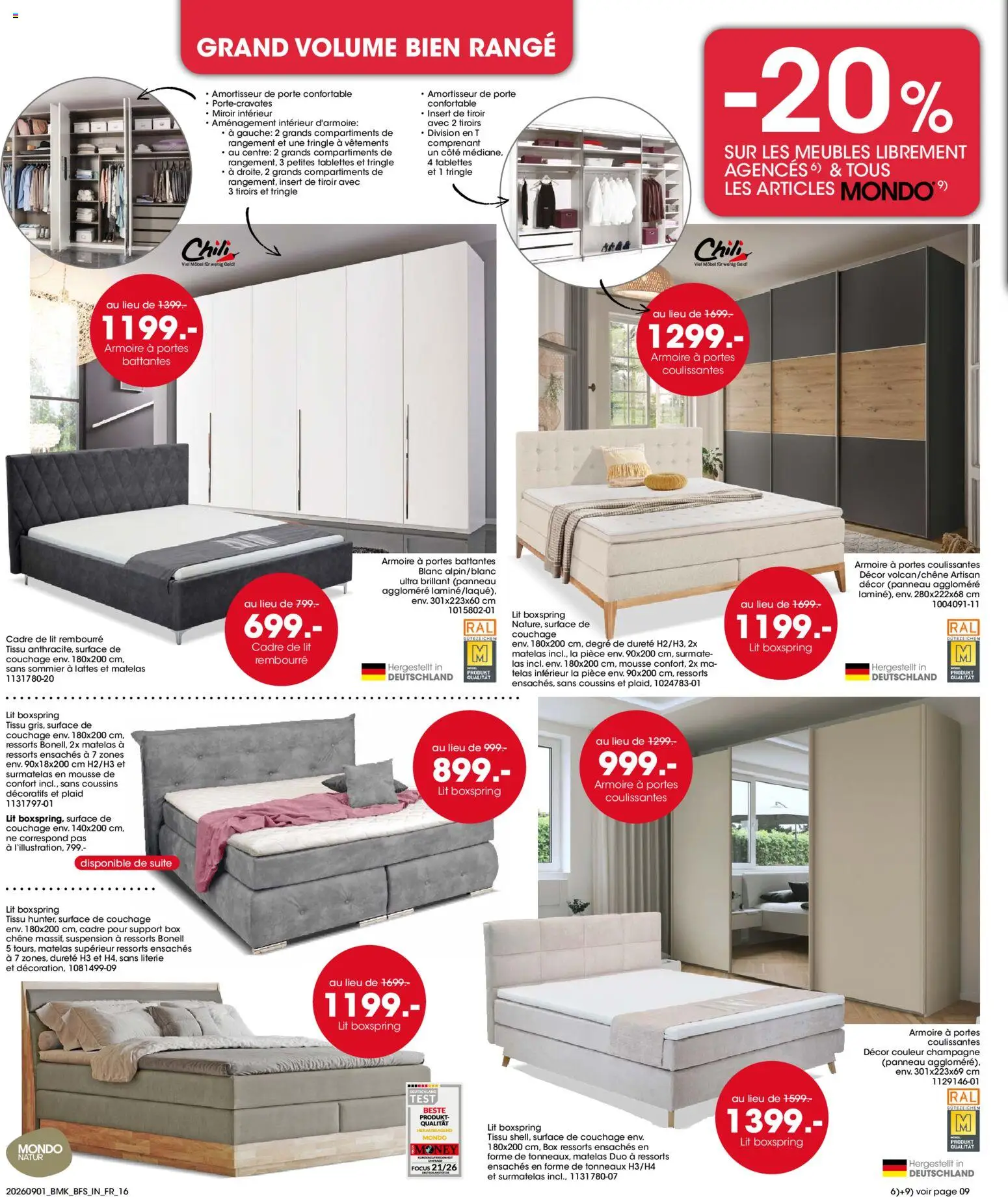 {H1} | Page: 16 | Produits: Mousse, Matelas, Armoire, Portes