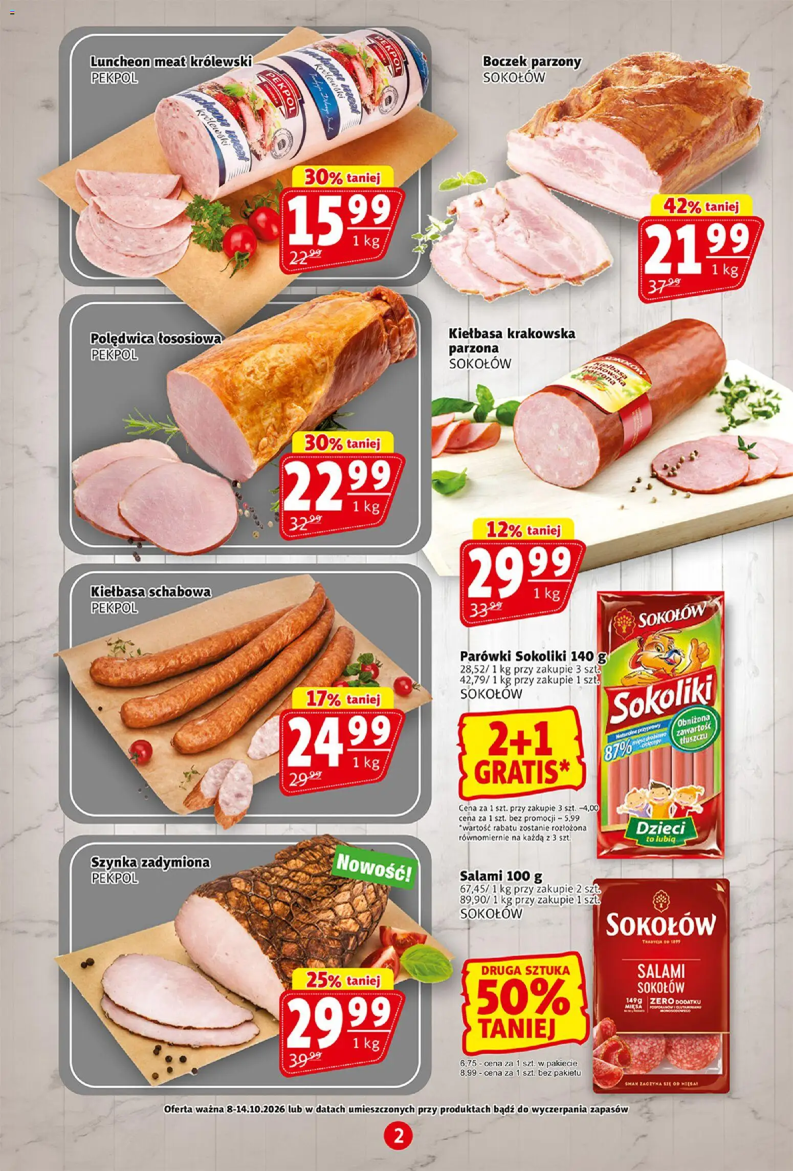 Prim Market gazetka od 08.10.2026 | Strona: 2 | Produkty: Kiełbasa, Parówki, Szynka, Boczek