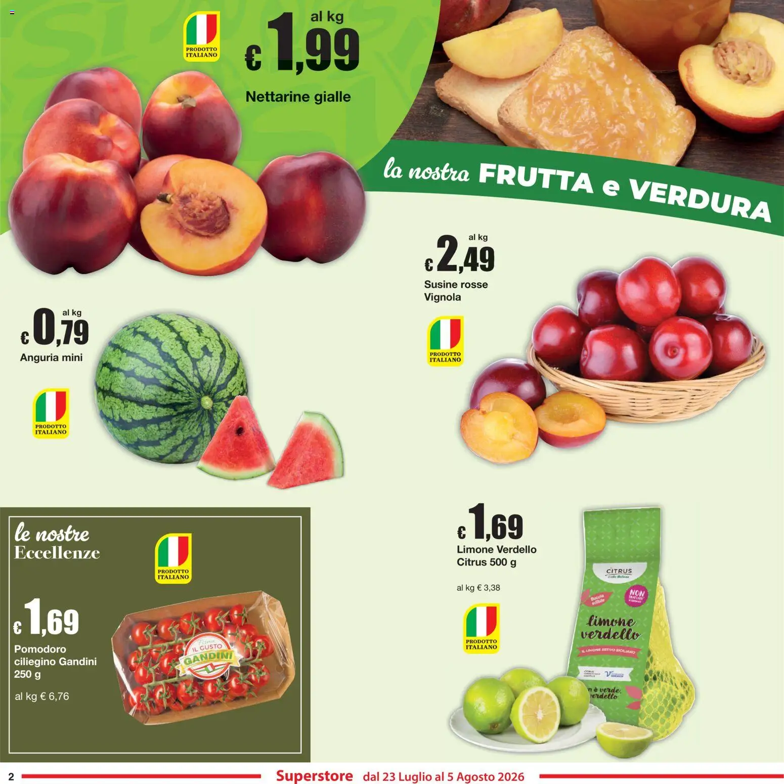 Volantino Sì con Te del 23/07/2026 | Pagina: 2 | Prodotti: Pomodoro, Limone, Anguria, Susine