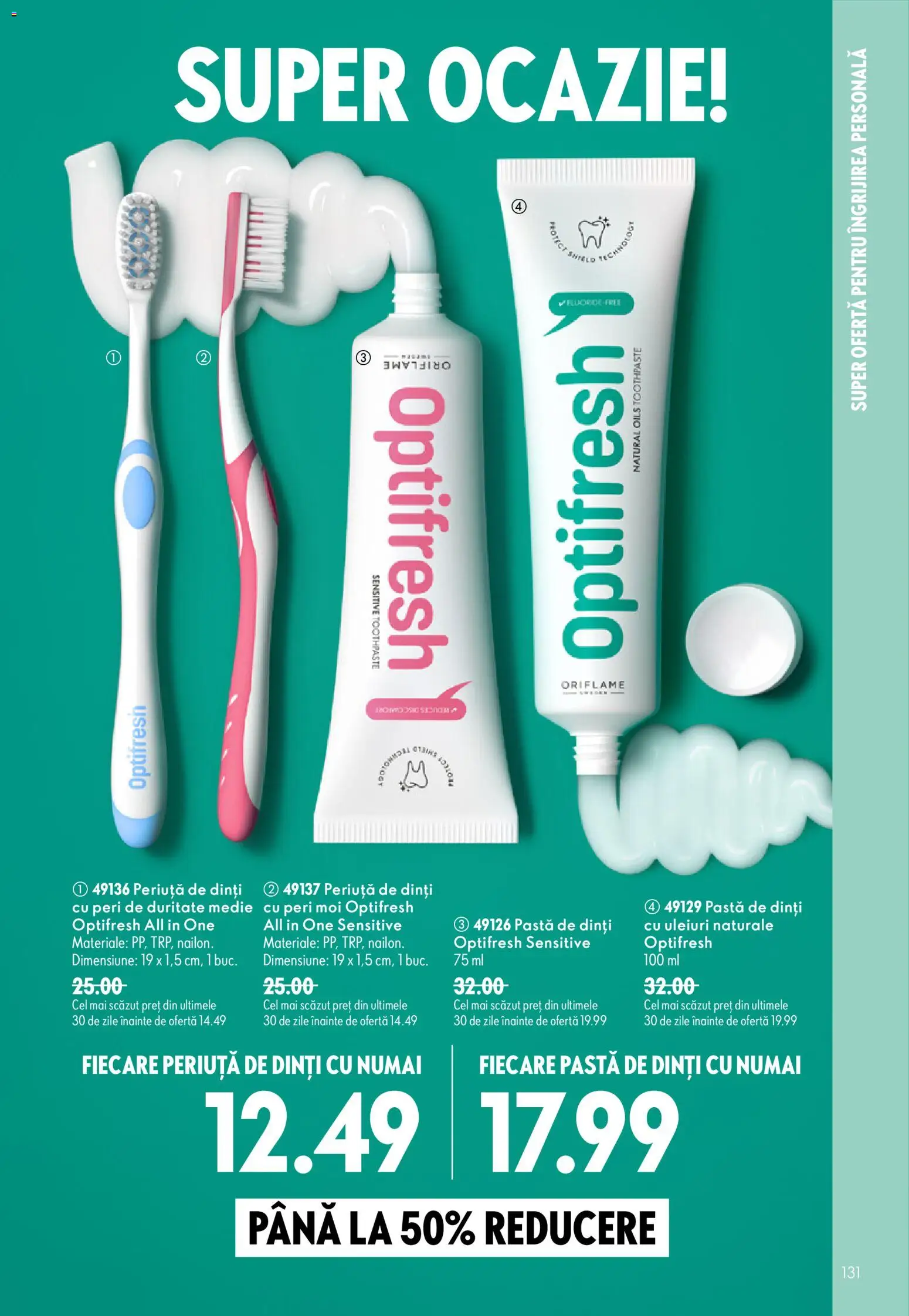 Noul catalog Oriflame – valabil de la 19.08.2026 | Pagină: 131 | Produse: Pastă de dinți, Periuță de dinți