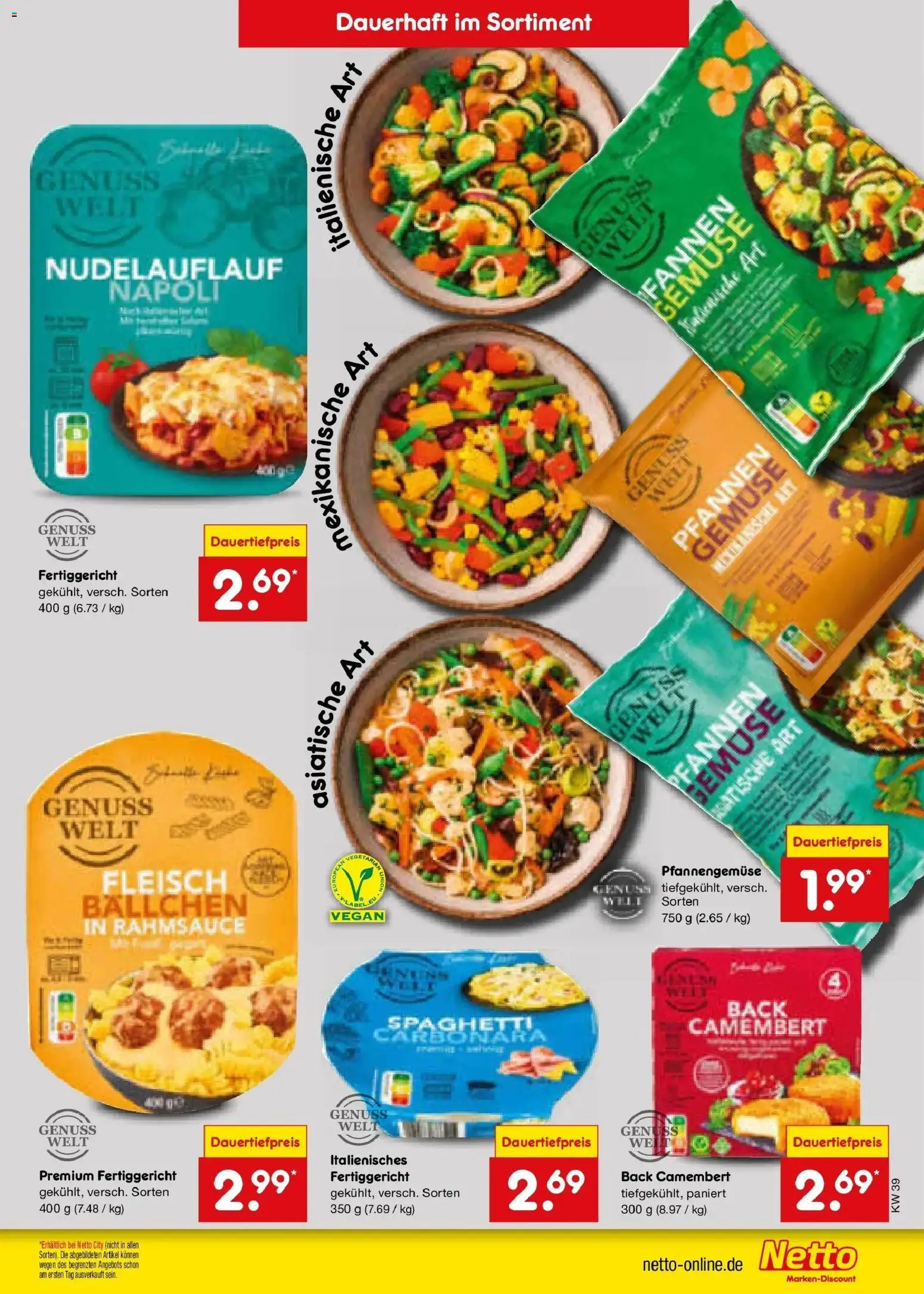 Netto Marken-Discount Prospekt Thiendorf – gültig ab 21.09.2026 | Seite: 15 | Produkte: Spaghetti, Camembert, Gemüse, Fleisch
