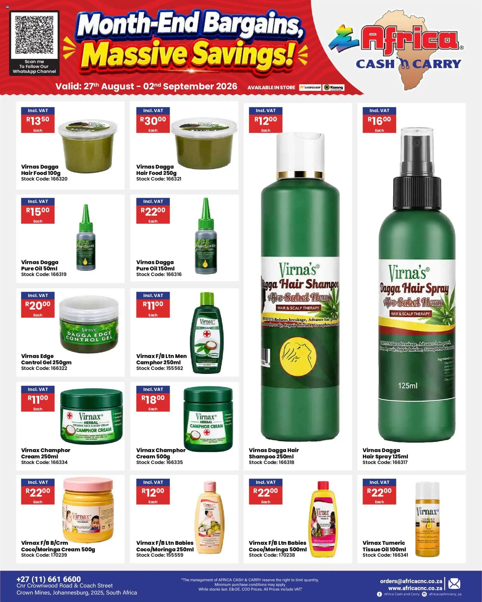New Africa Cash & Carry catalogue – valid from 27/08/2026 | Page: 65 | Products: Oil, Cream, Body cream, Stock
