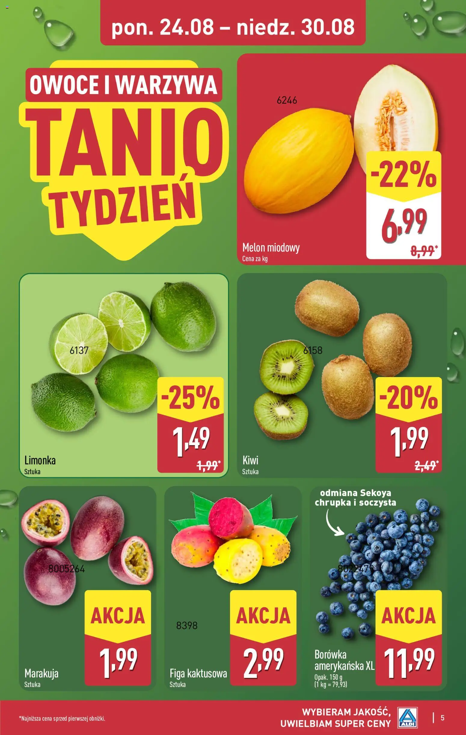 Aldi gazetka od 24.08.2026 | Strona: 5 | Produkty: Limonka, Melon, Kiwi, Warzywa