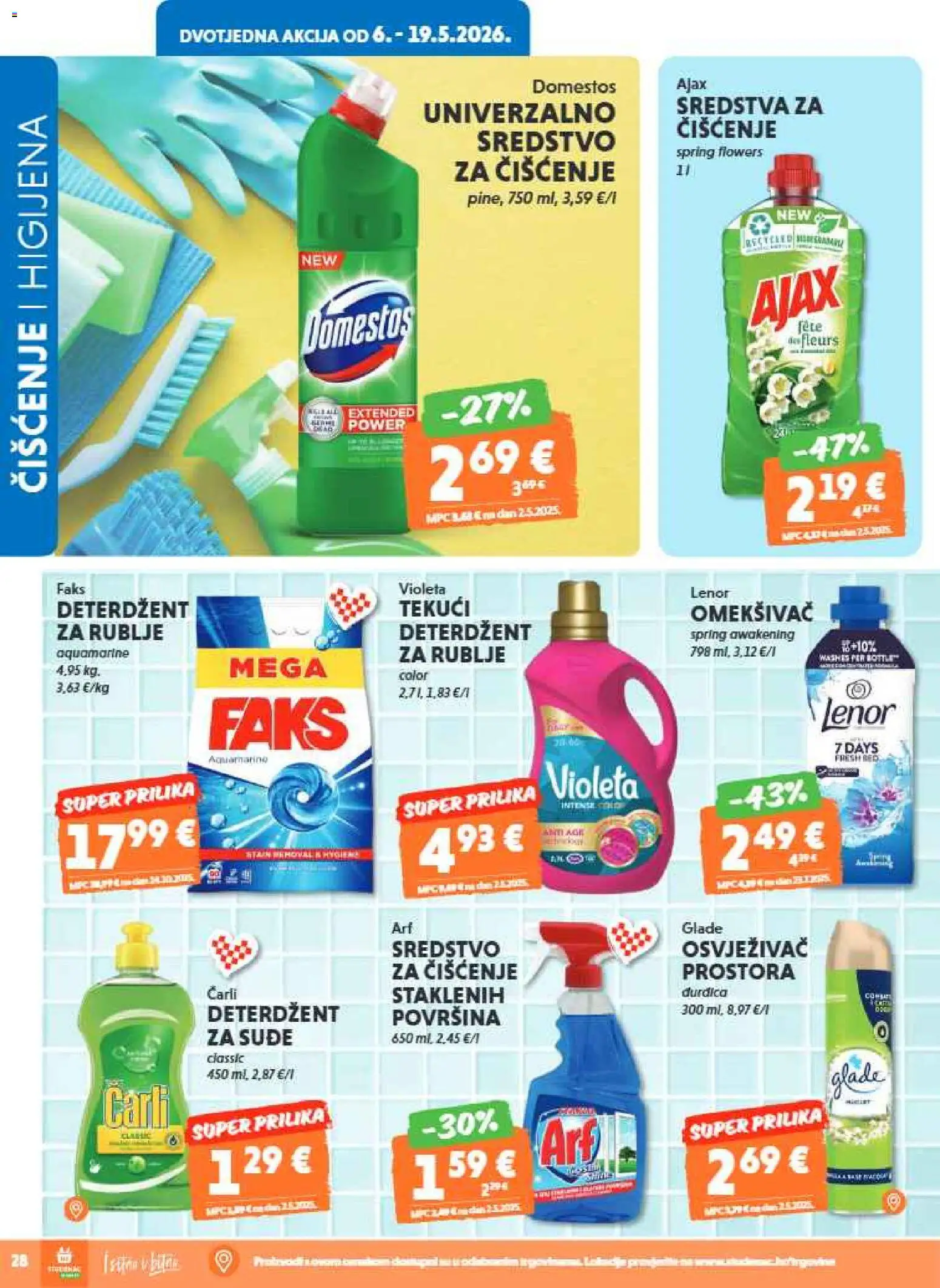 Studenac katalog | vrijedi od 06.05.2026 | Stranica: 30 | Proizvodi: Deterdžent, Osvježivač prostora, Violeta, Ajax