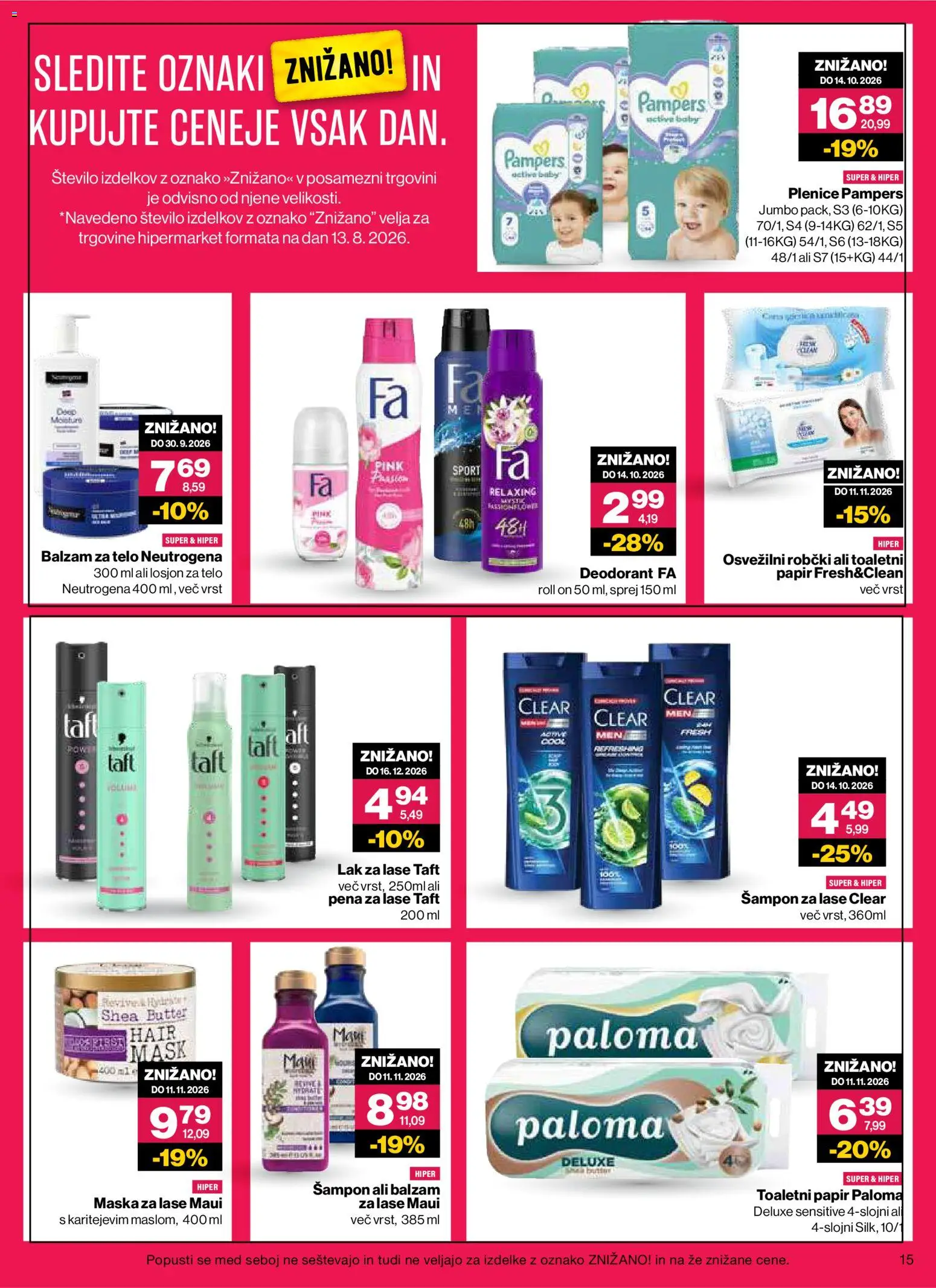 Novi Mercator katalog ponudbe – veljaven od 26.08.2026 | Stran: 15 | Izdelki: Med, Toaletni papir, Maska za lase, Deodorant