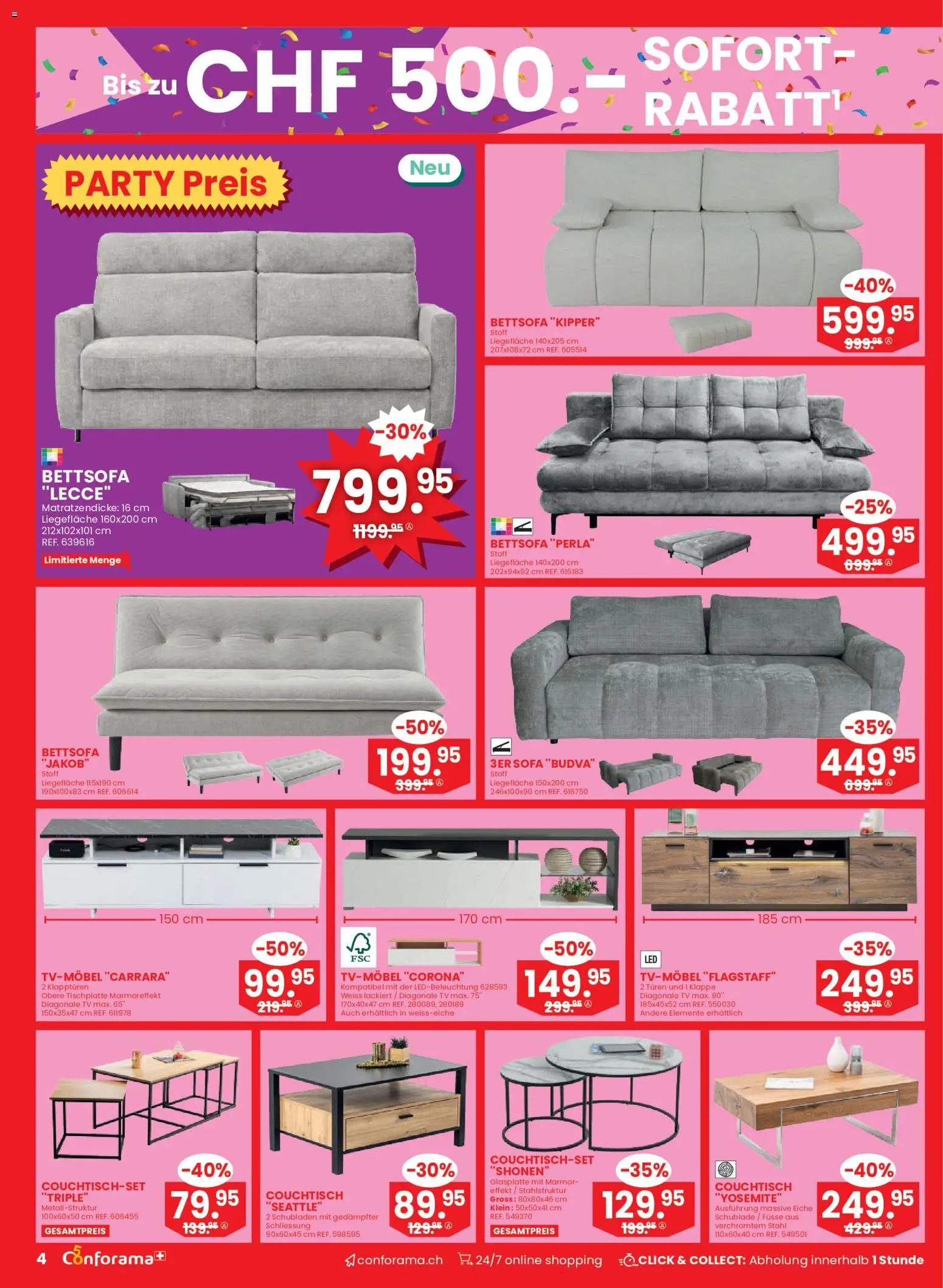 Conforama aktionen Nr 36 – gültig ab 02.09.2026 | Seite: 4 | Produkte: Sofa, Couchtisch, TV
