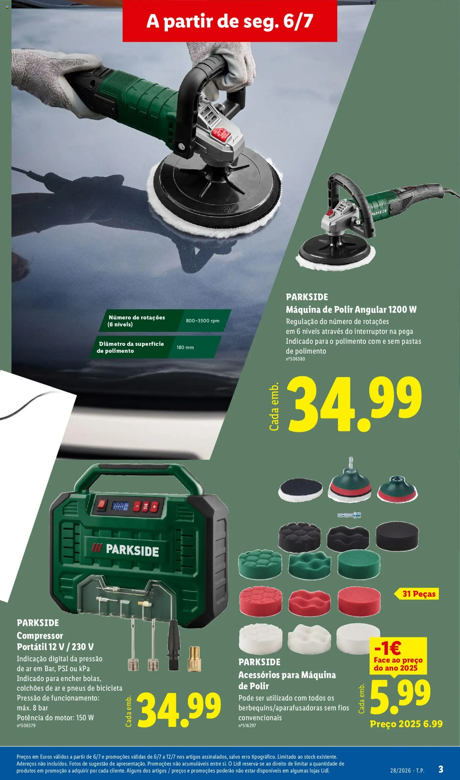 Lidl Novidades │ válido de 06/07/2026 | Página: 3 | Produtos: Bicicleta, Interruptor, Colchões, Compressor