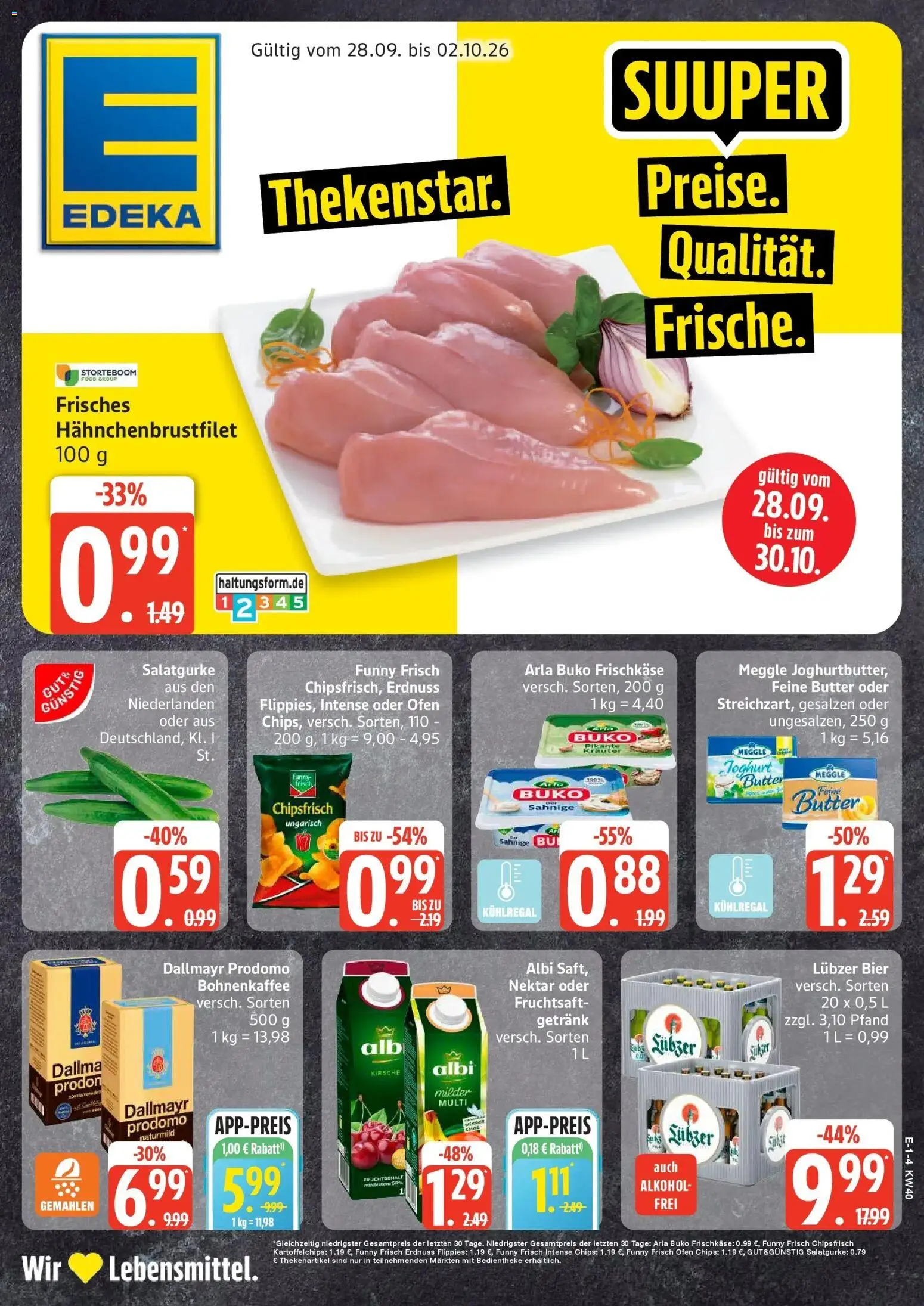 Edeka Prospekt Rostock (ab 28.09.2026) » Angebote Online | Seite: 1 | Produkte: Ofen, Bier, Alkohol, Frischkase