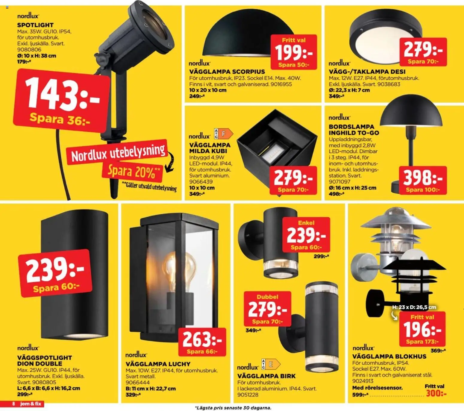 Jem & Fix reklamblad aktuell från 24/08/2026 | Sida: 8 | Produkter: Bordslampa, Galler, Vägglampa